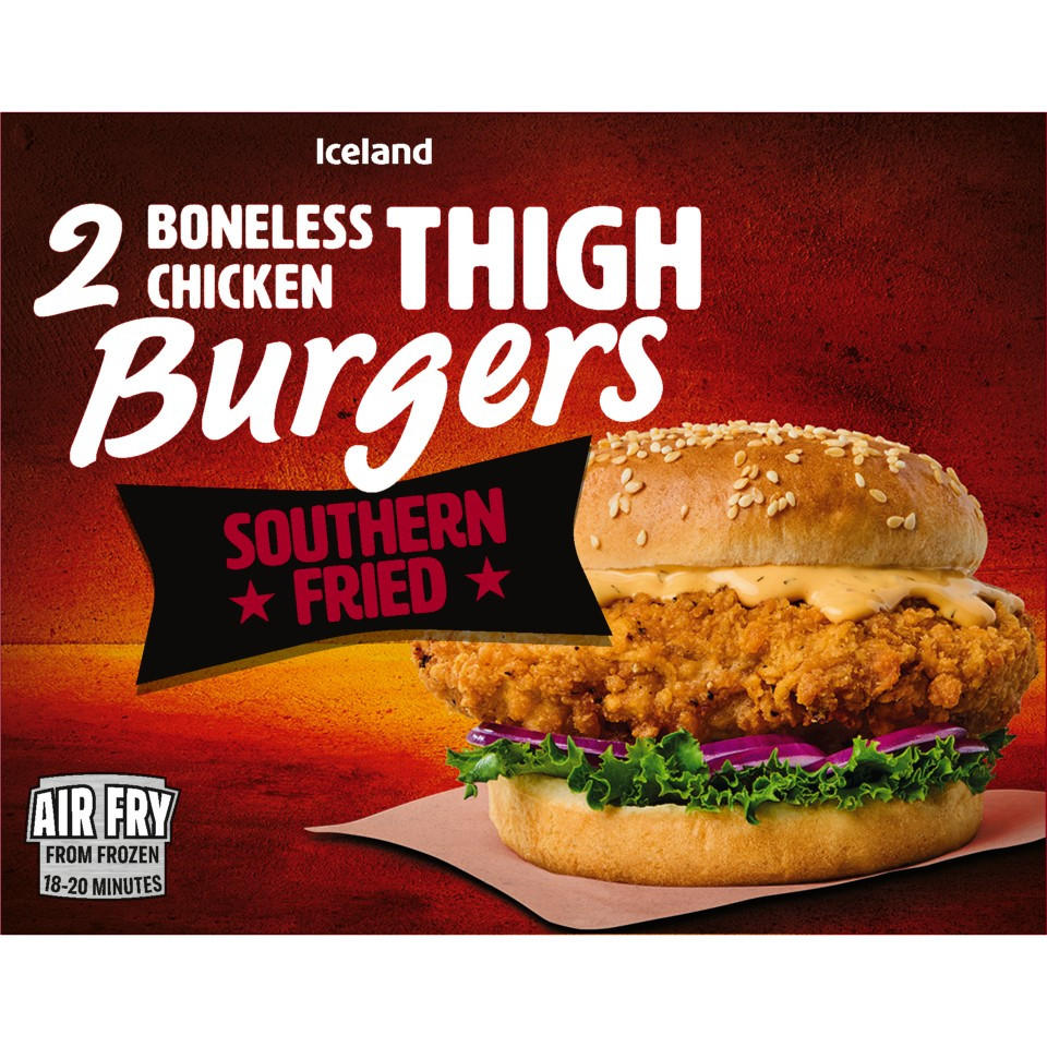 Iceland 2 Southern Fried Boneless Chicken Thigh Burgers 300g