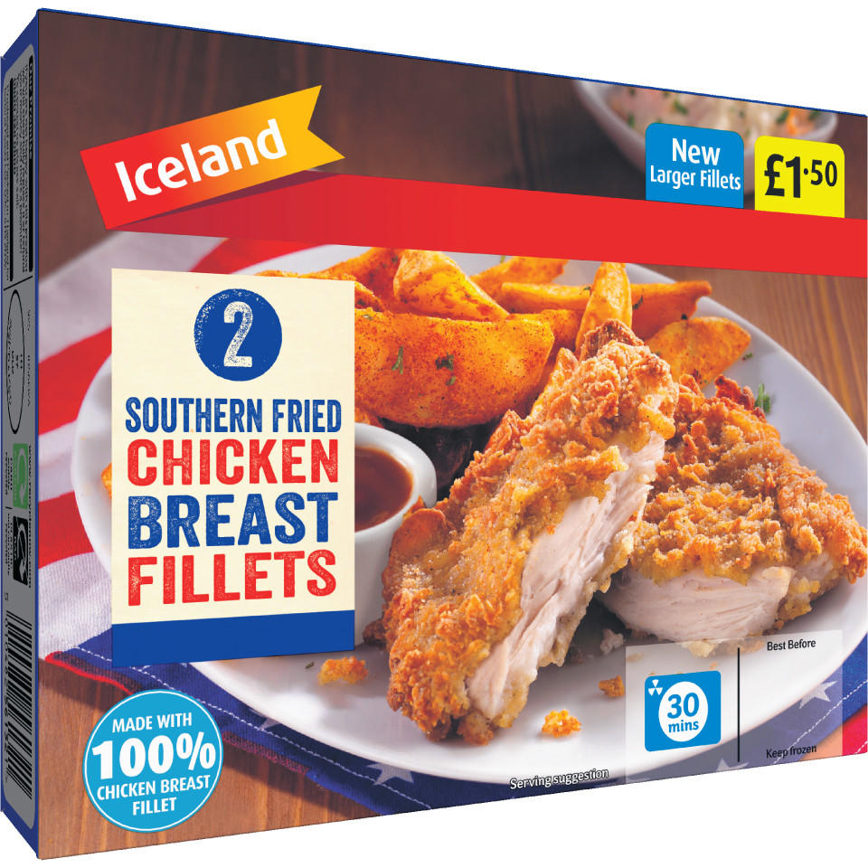 Iceland 2 Southern Fried Chicken Breast Fillets 280g Breaded & Battered Chicken Iceland Foods