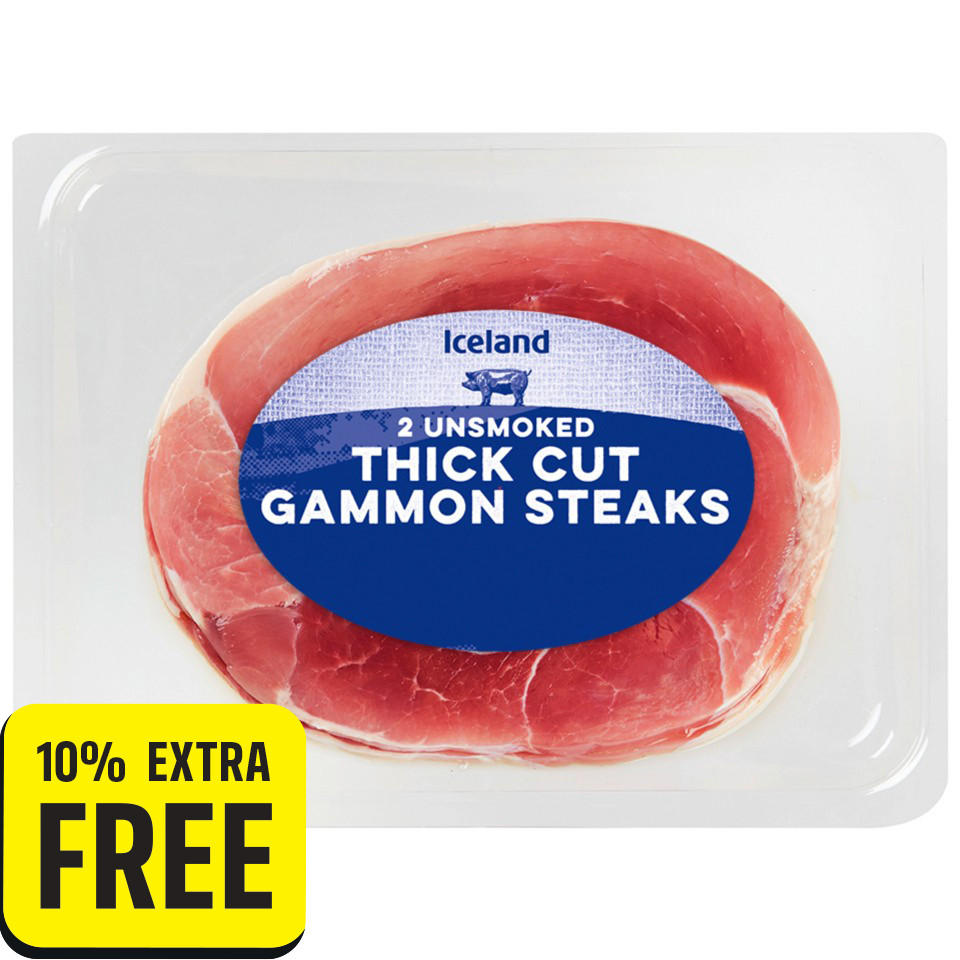 Iceland 2pk Thick Cut Unsmoked Gammon Steaks Extra Free 440g 10 Extra Free Bacon And Gammon 