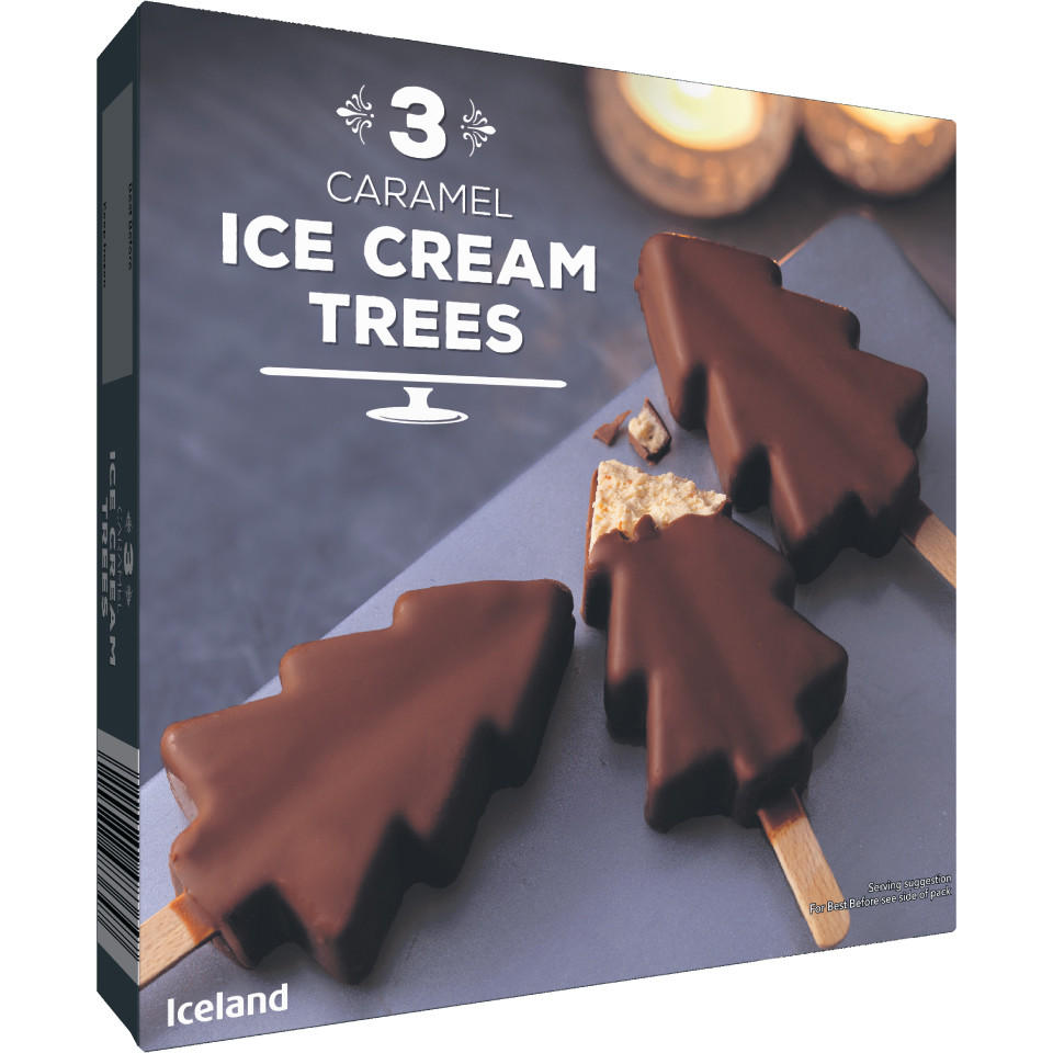 Iceland 3 Caramel Ice Cream Trees 270ml Ice Cream Cones, Sticks