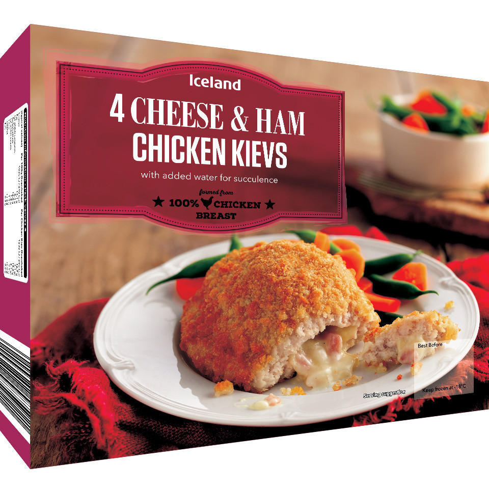 Iceland 4 Cheese & Ham Chicken Kievs 500g Breaded & Battered Chicken