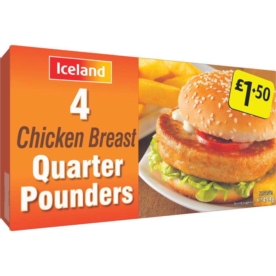 Iceland 4 Chicken Breast Quarter Pounders 454g Burgers Iceland Foods