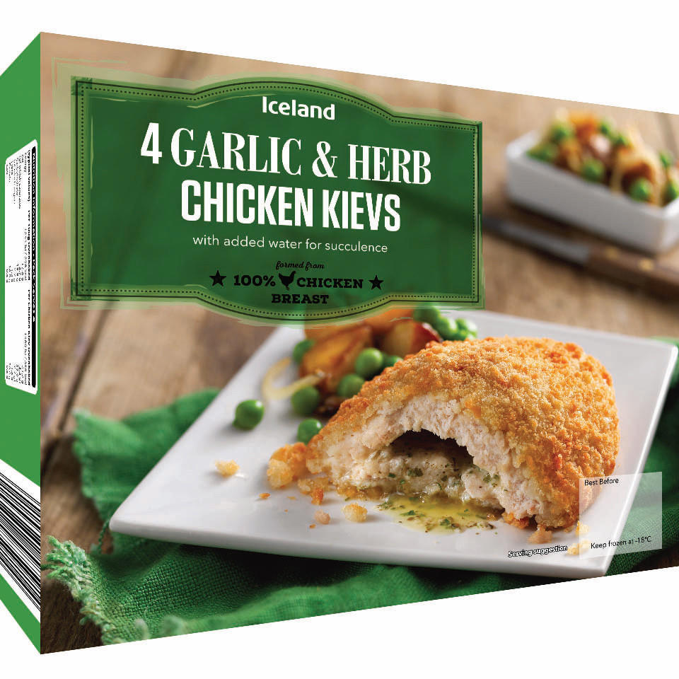 Iceland 4 Garlic & Herb Chicken Kievs 500g Breaded & Battered Chicken