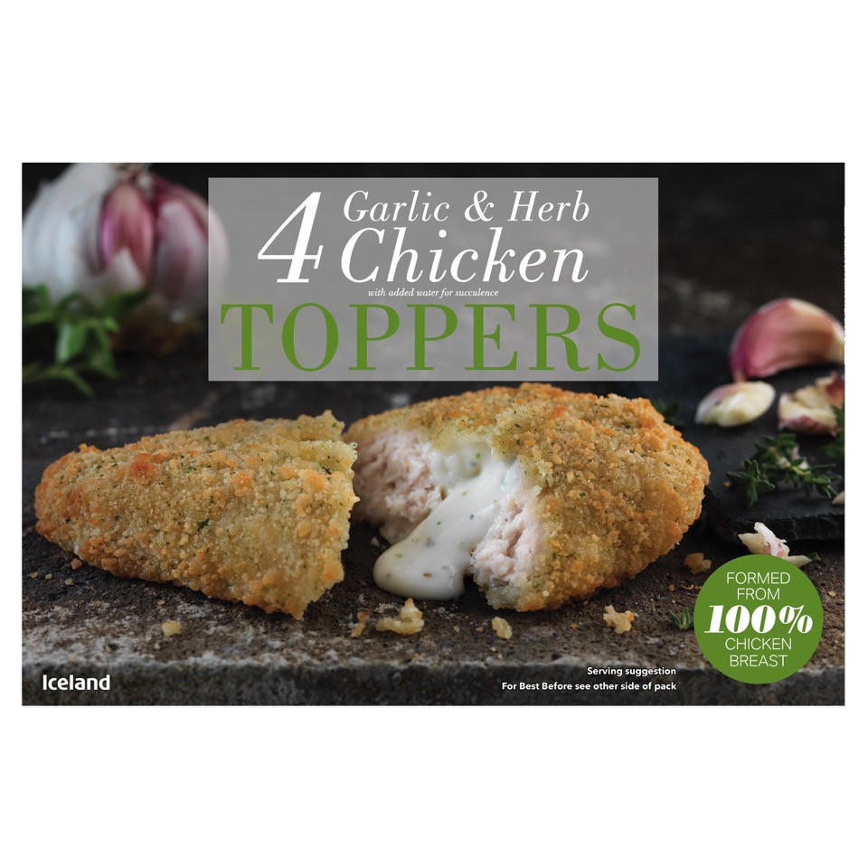 Iceland 4 Garlic And Herb Chicken Toppers 400g Breaded And Battered Chicken Iceland Foods 5443