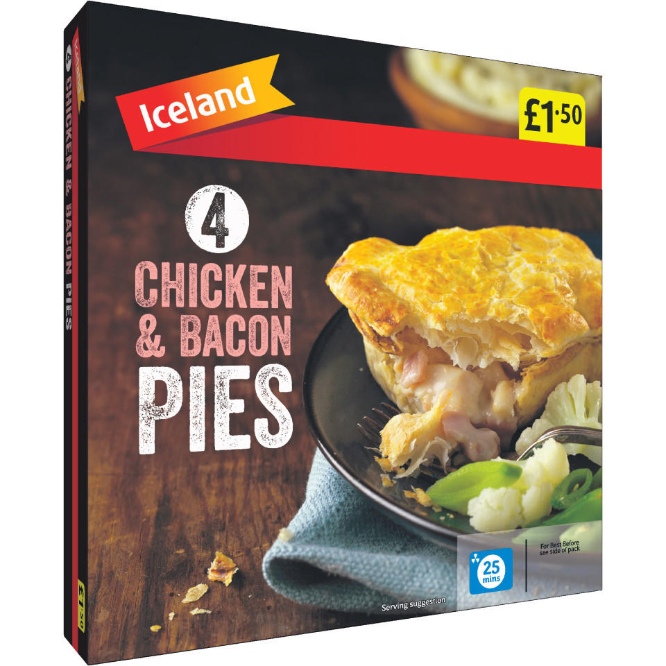 Iceland 4 Individual Chicken And Bacon Pies 568g Pies And Puddings Iceland Foods 