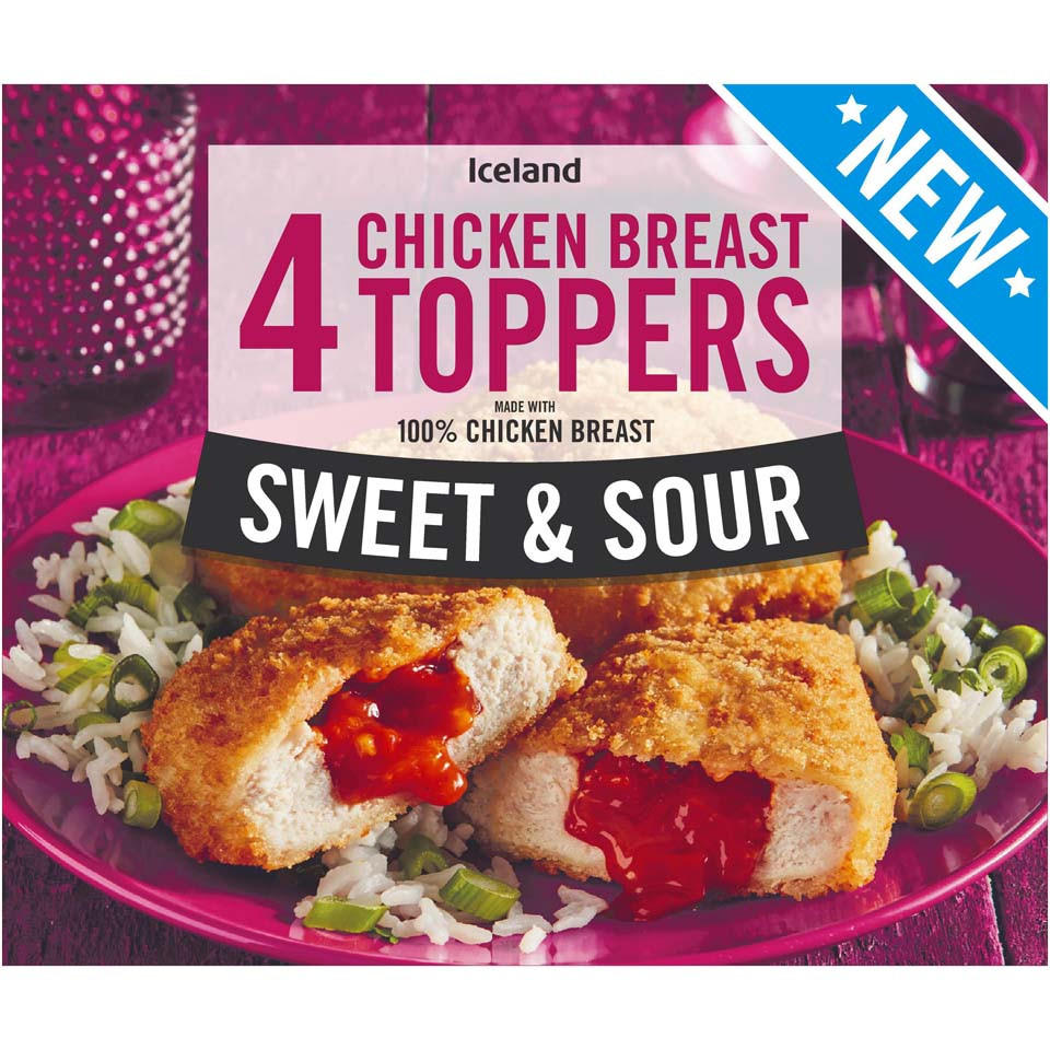 Iceland 4 Sweet and Sour Sauce Chicken Breast Toppers 400g Chicken