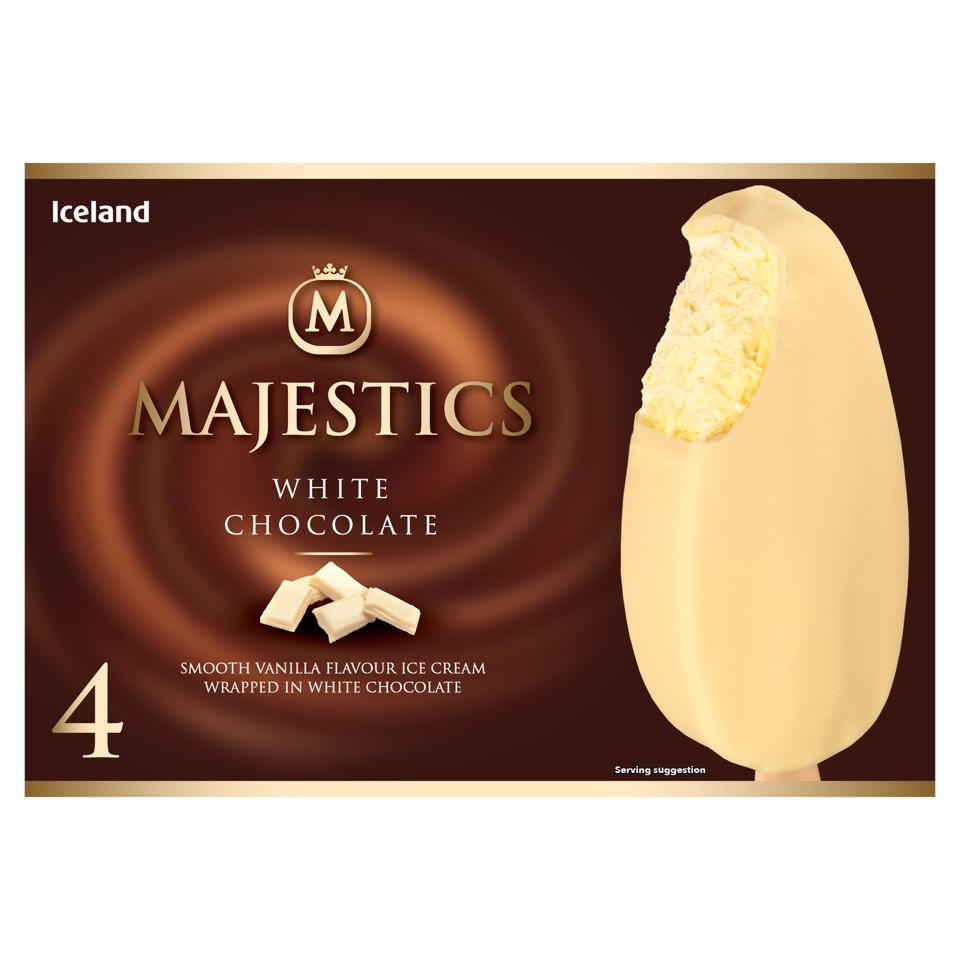 Iceland 4 White Chocolate Majestics 480ml | Ice Cream Cones, Sticks
