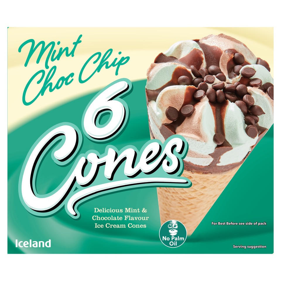 Iceland 6 Mint Choc Chip Cones 660ml Lollies, Cones & Choc Ices