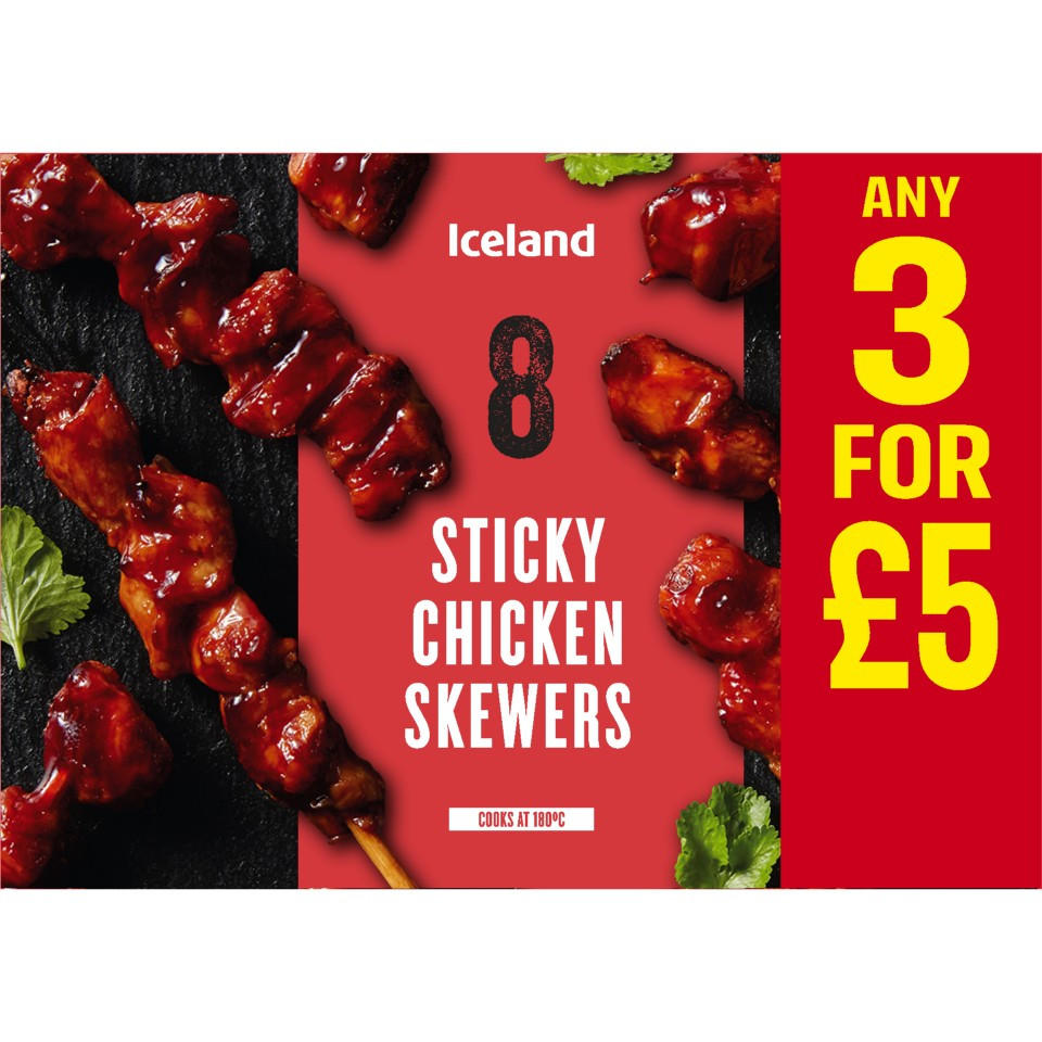 Iceland 8 Sticky Chicken Skewers 144g