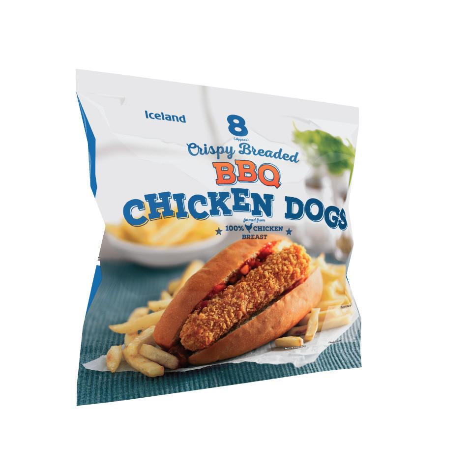 Iceland 8(Approx.) Crispy Breaded BBQ Chicken Dogs 520g Breaded
