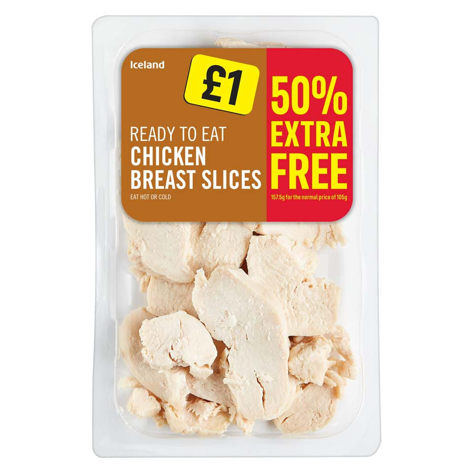 Iceland Ready to Eat Cooked Chicken Breast Slices 160g + 10% Extra Free, Chicken & Turkey