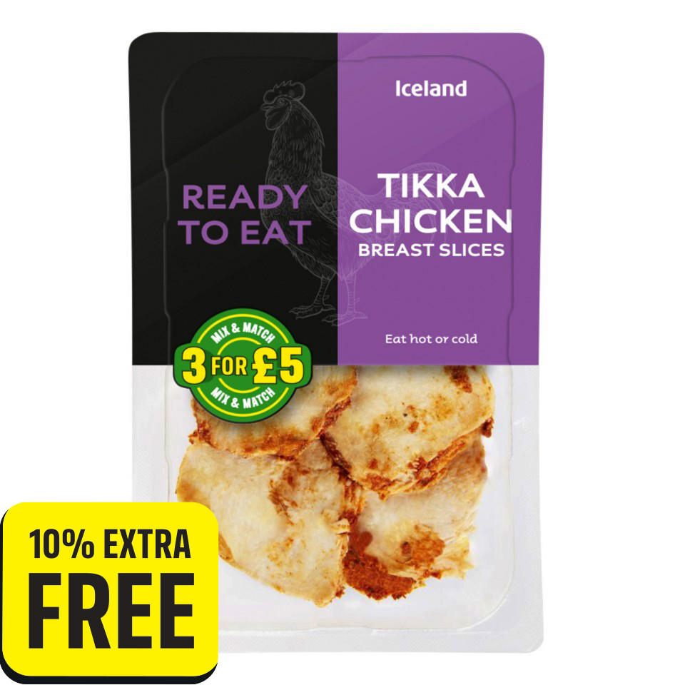 Iceland Ready to Eat Chicken Tikka Breast Slices 160g + 10 Extra Free Chicken & Turkey