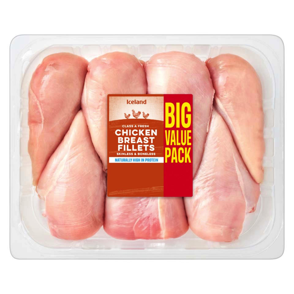 Iceland Class A Fresh Chicken Breast Fillets Skinless & Boneless 1.7kg, Chicken & Turkey