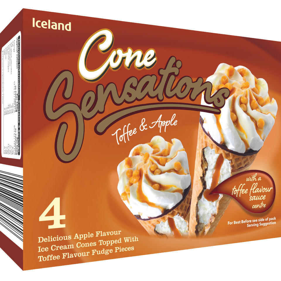Iceland Cone Sensations Toffee & Apple 268g Ice Cream Cones, Sticks
