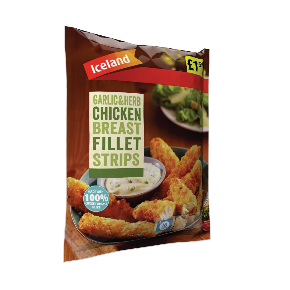 Iceland Garlic & Herb Chicken Breast Fillet Strips 300g Breaded