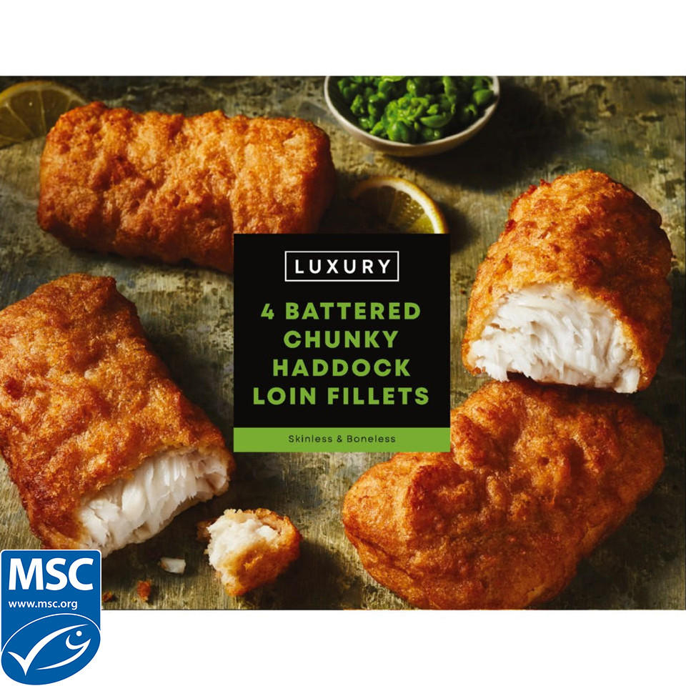 Iceland Luxury 4 Battered Chunky Haddock Loin Fillets 500g Air Fryer
