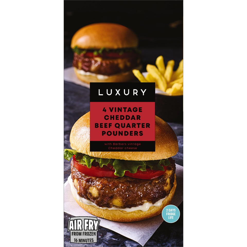 Iceland Luxury 4 Vintage Cheddar Beef Quarter Pounders 454g
