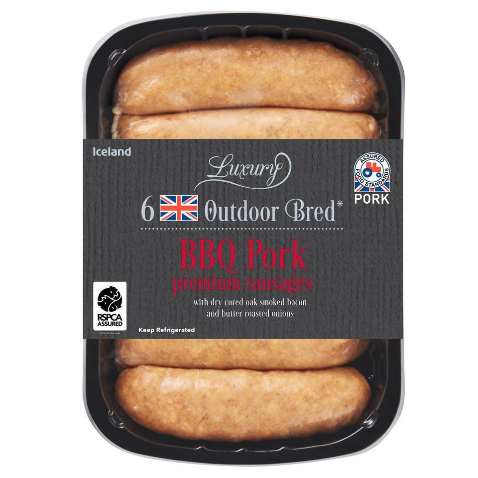 Iceland Luxury 6 British Outdoor Bred* BBQ Pork Premium Sausages 400g