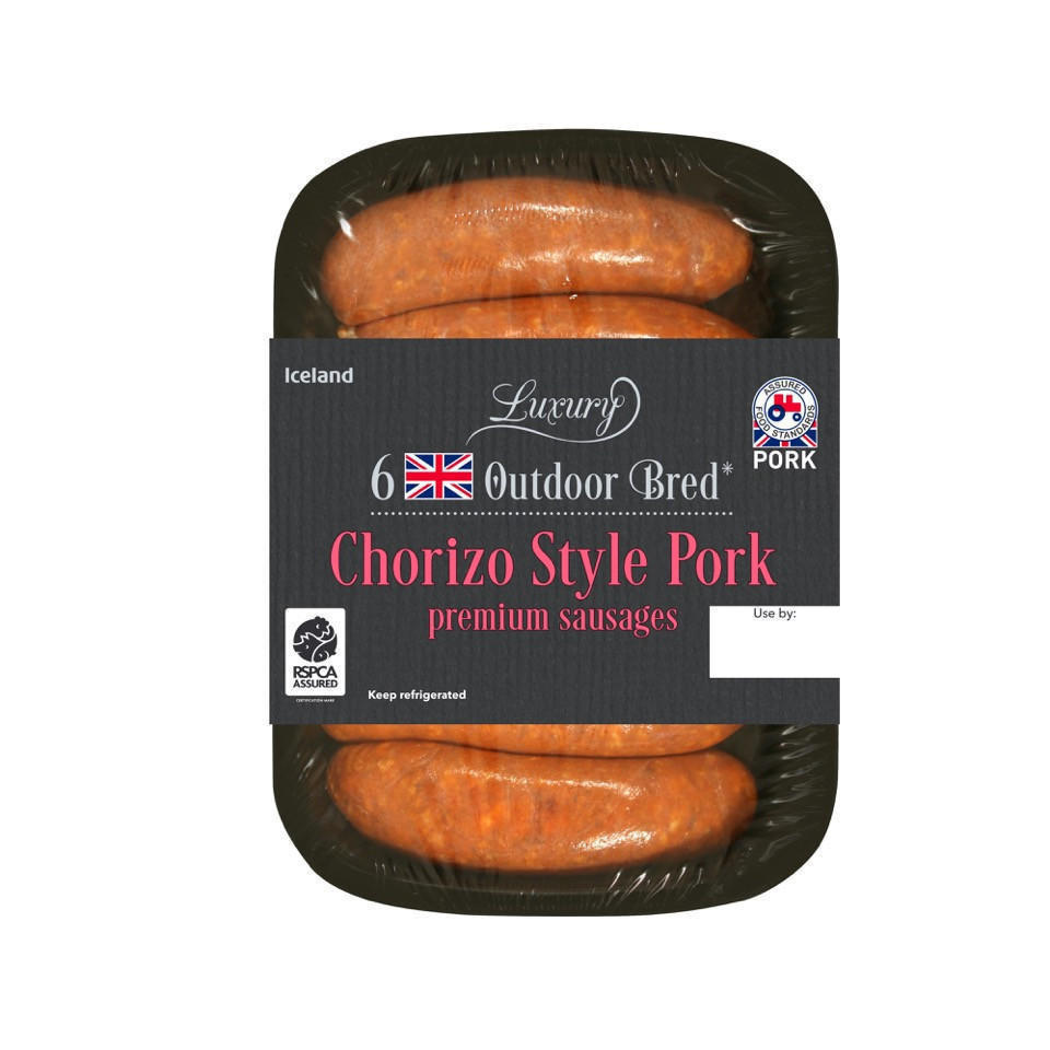 Iceland Luxury 6 British Outdoor Bred* Chorizo Style Pork Premium