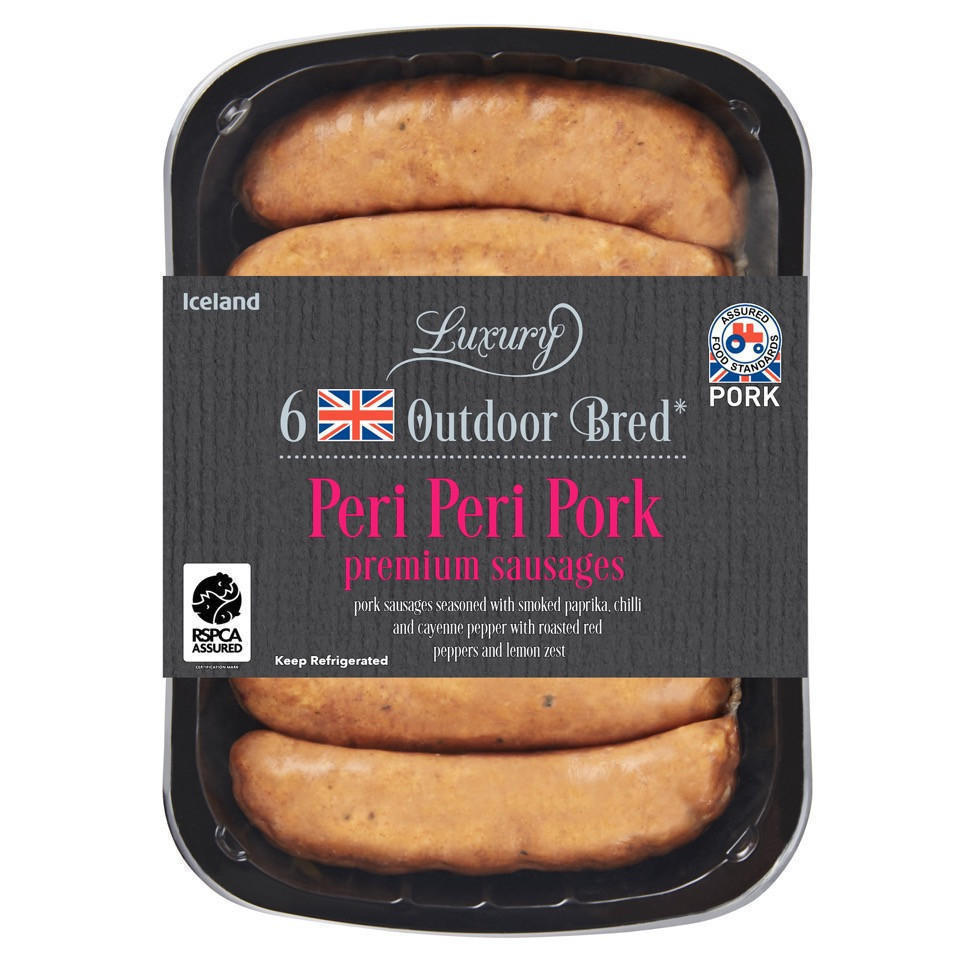 Iceland Luxury 6 Outdoor Bred* Peri Peri Pork Premium Sausages 400g