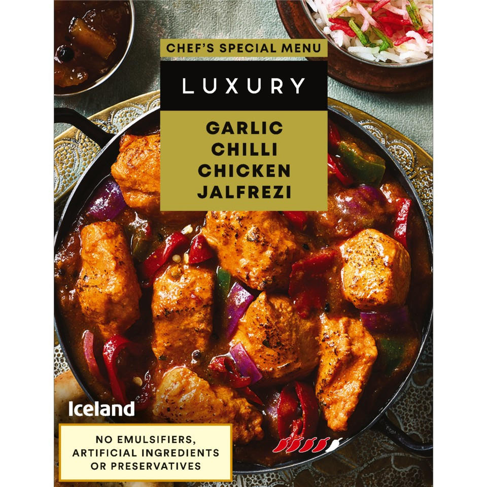 Iceland Luxury Garlic Chilli Chicken Jalfrezi 400g, folic acid free