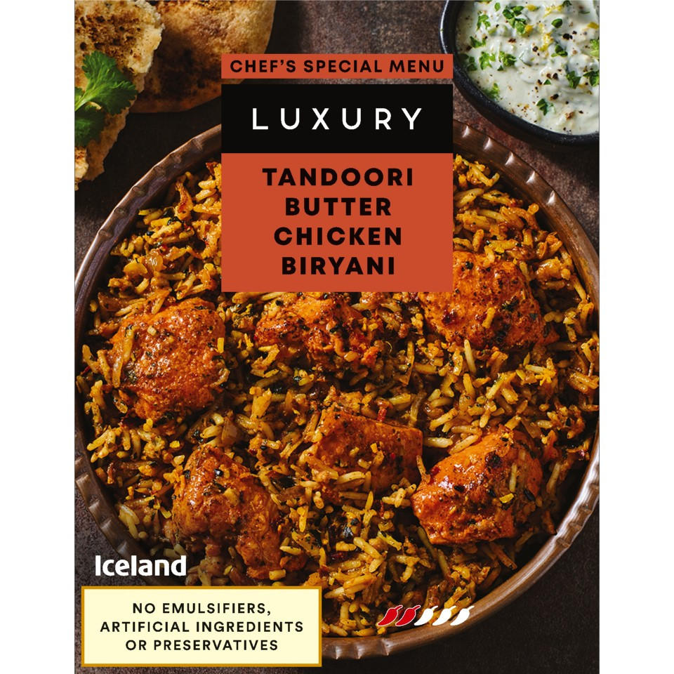 Iceland Luxury Tandoori Butter Chicken Biryani 400g, folic acid free