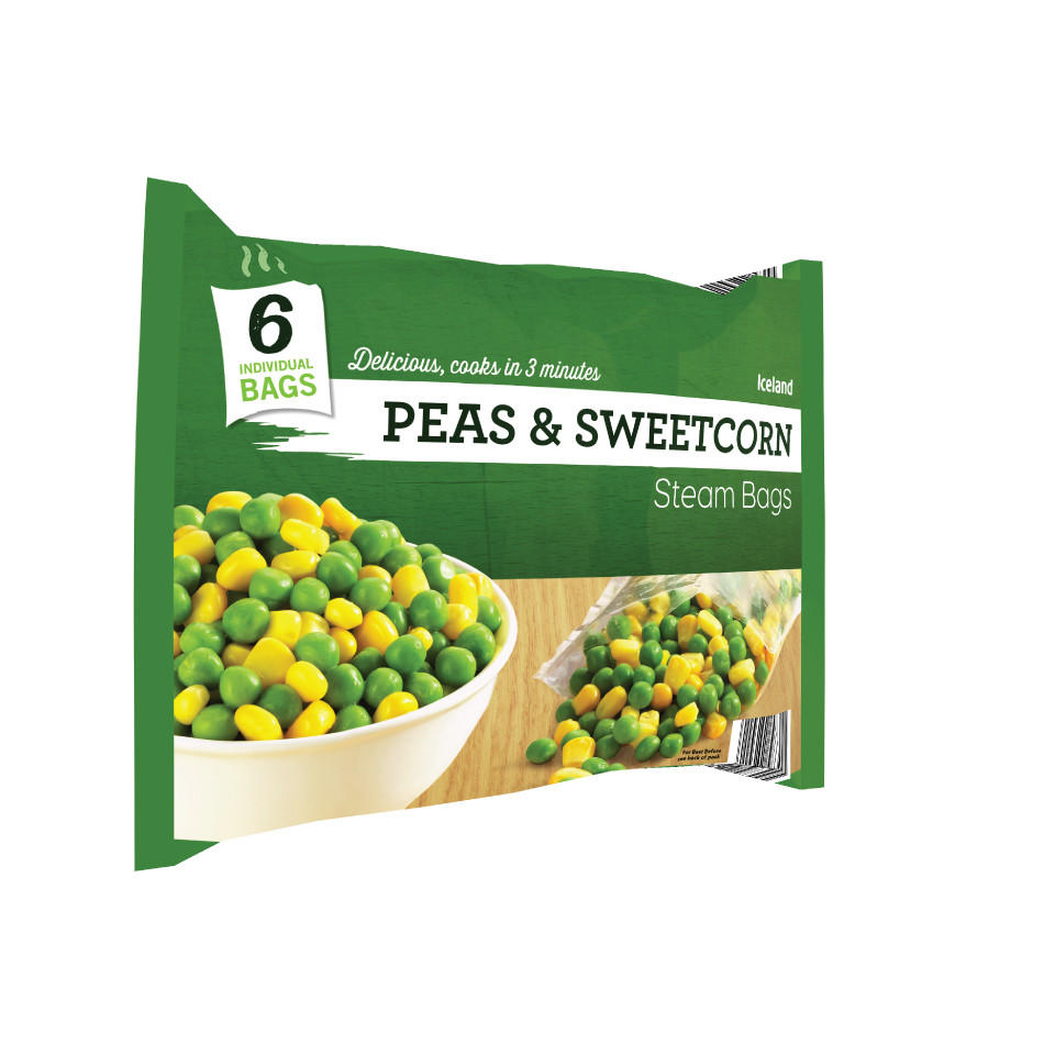 Iceland Peas & Sweetcorn Steam Bags 900g, Vegetables