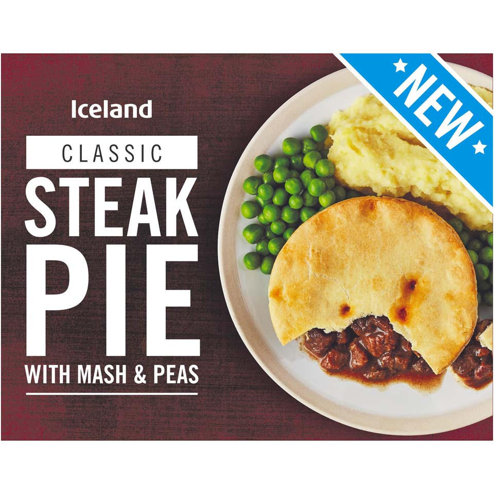 Iceland Steak Pie With Mash And Peas 360g Traditional Iceland Foods 