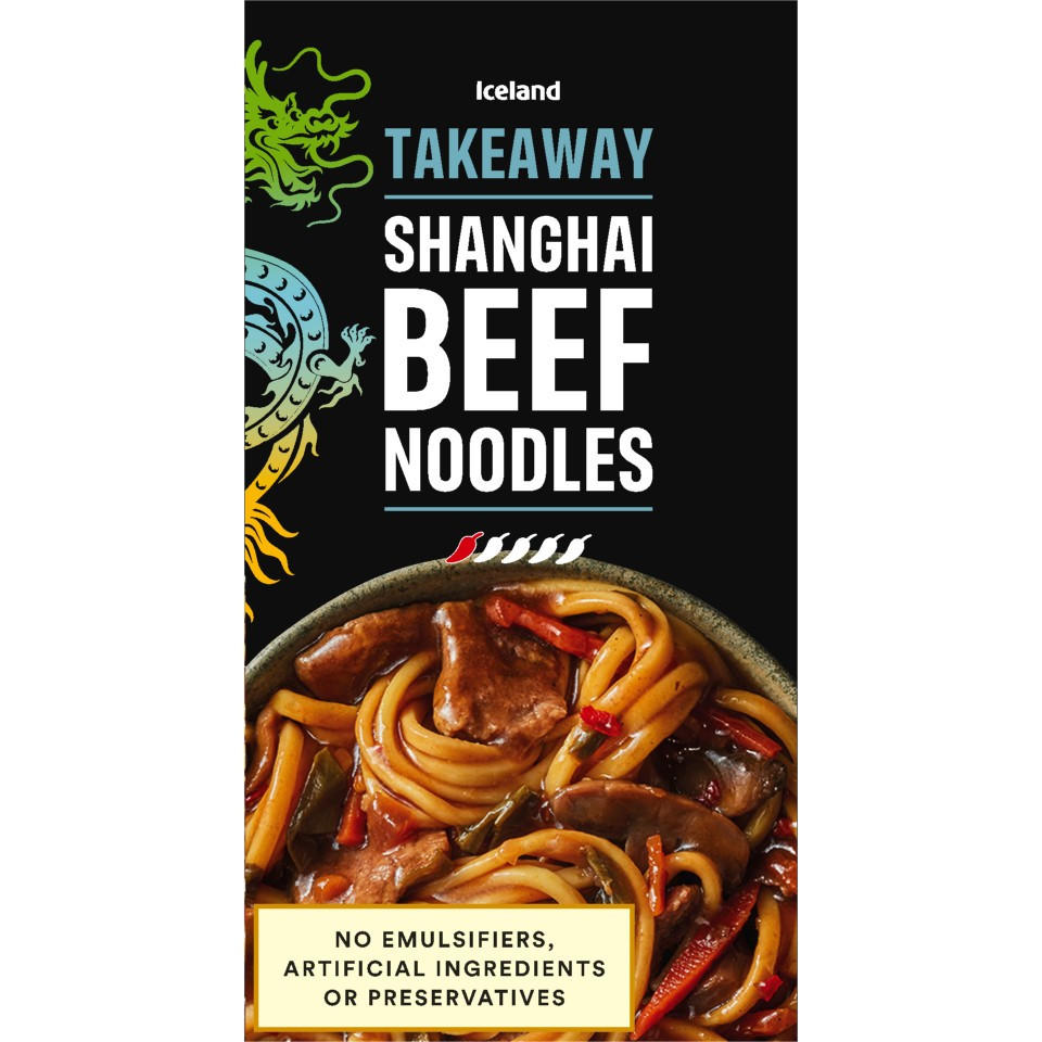 Iceland Takeaway Shanghai Beef Noodles 375g, folic acid free