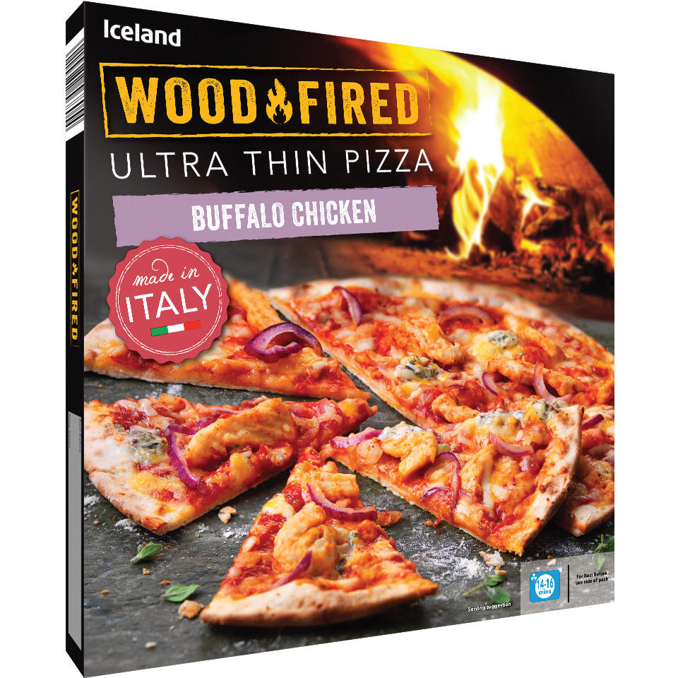 Iceland Wood Fired Ultra Thin Buffalo Chicken Pizza 300g Thin & Crispy Pizza Iceland Foods