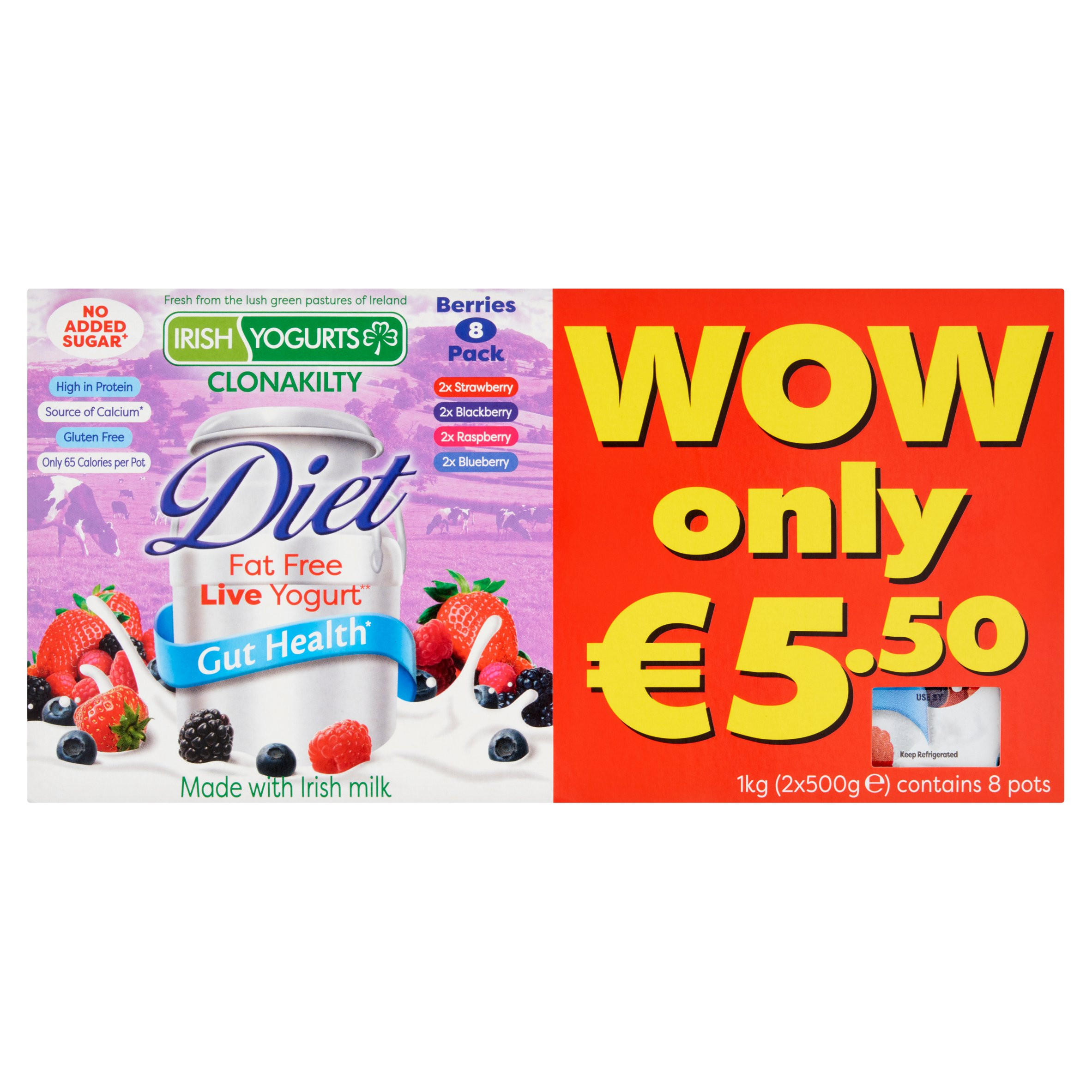 Irish Yogurts Clonakilty Diet Fat Free Live Yogurt Berries 2 x 500g