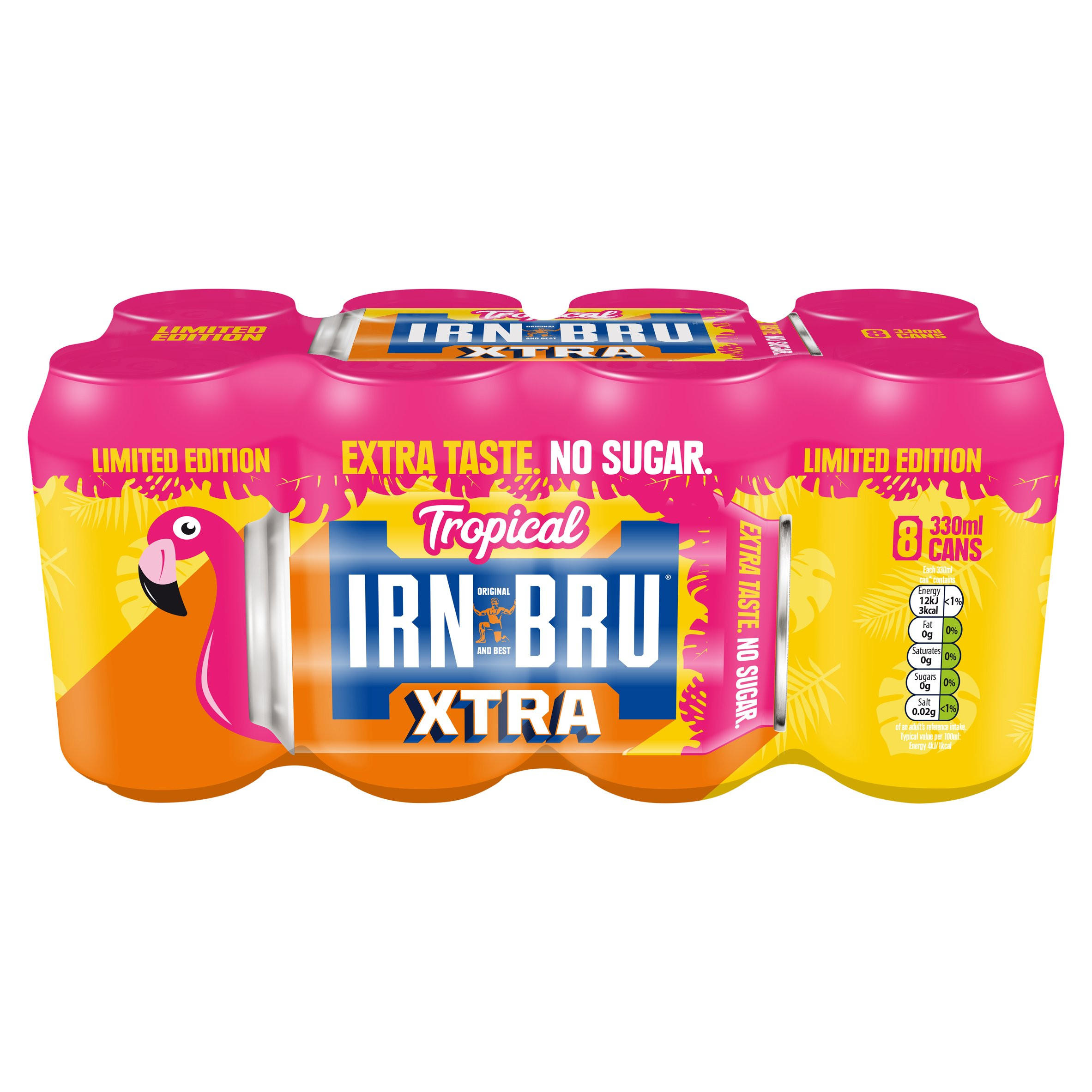 IRNBRU Xtra Limited Edition Tropical No Sugar Soft Drink Cans 8 x