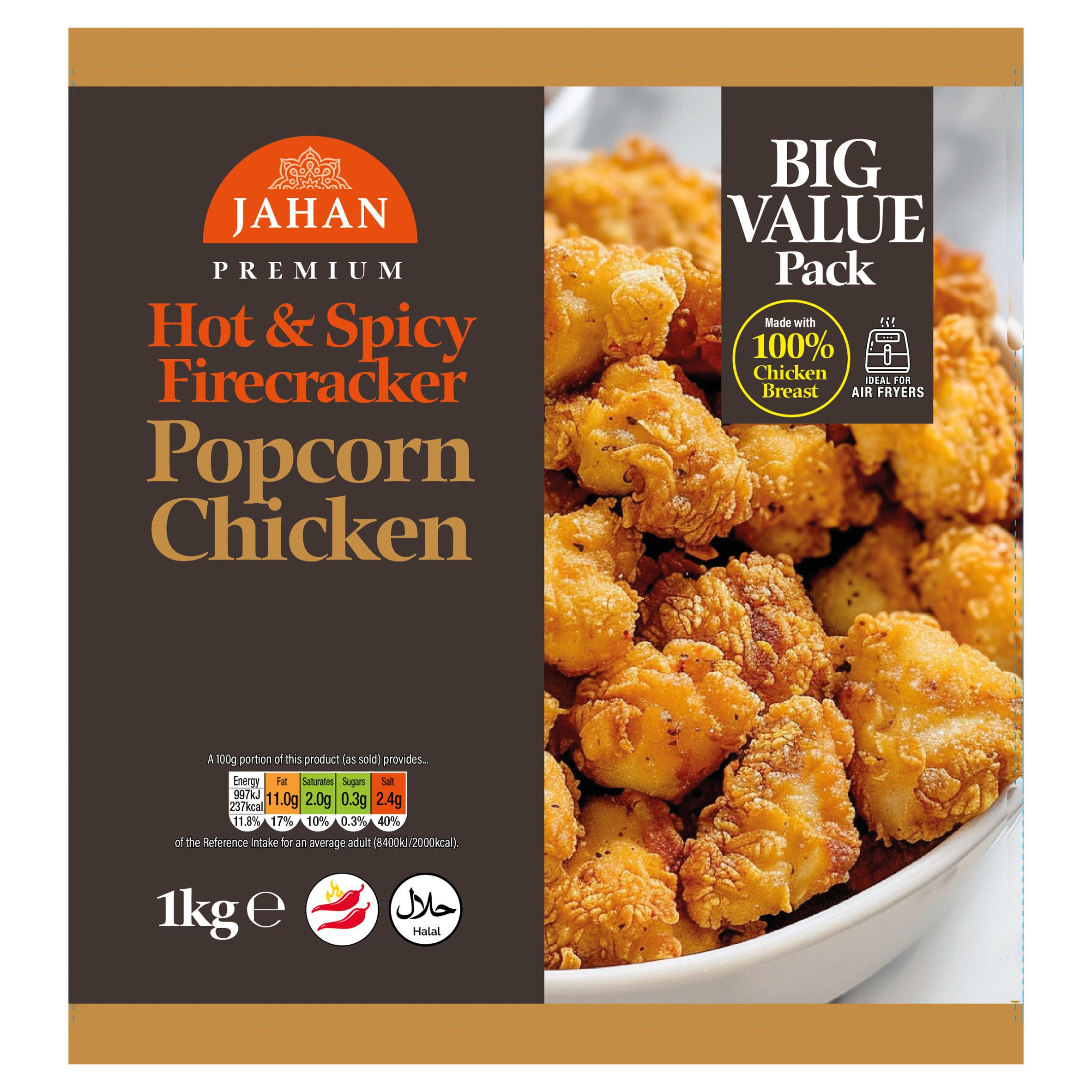 Jahan Premium Hot & Spicy Firecracker Popcorn Chicken 1kg