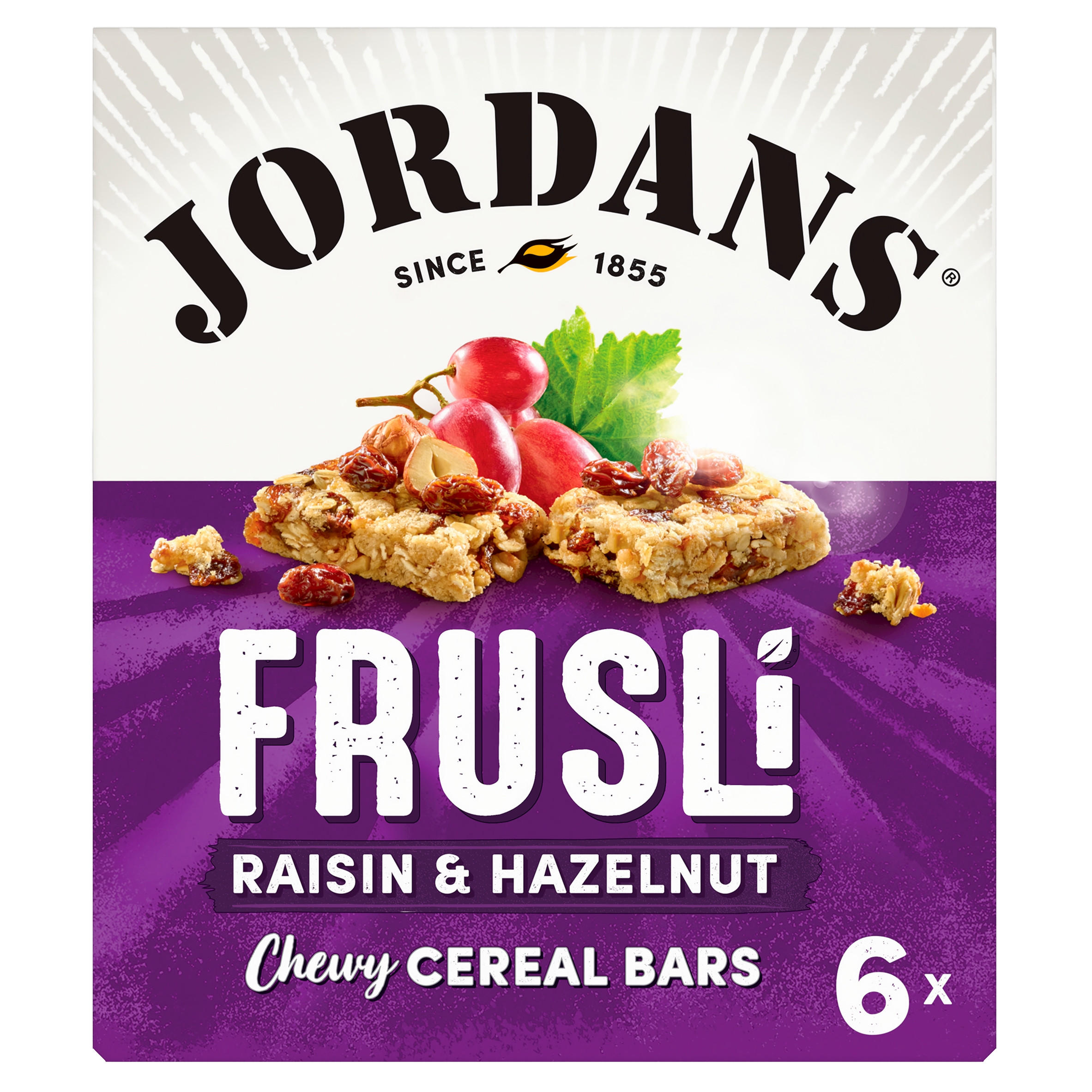 Jordans Frusli Raisins & Hazelnuts Chewy Cereal Bars 6 x 30g (180g), folic acid free
