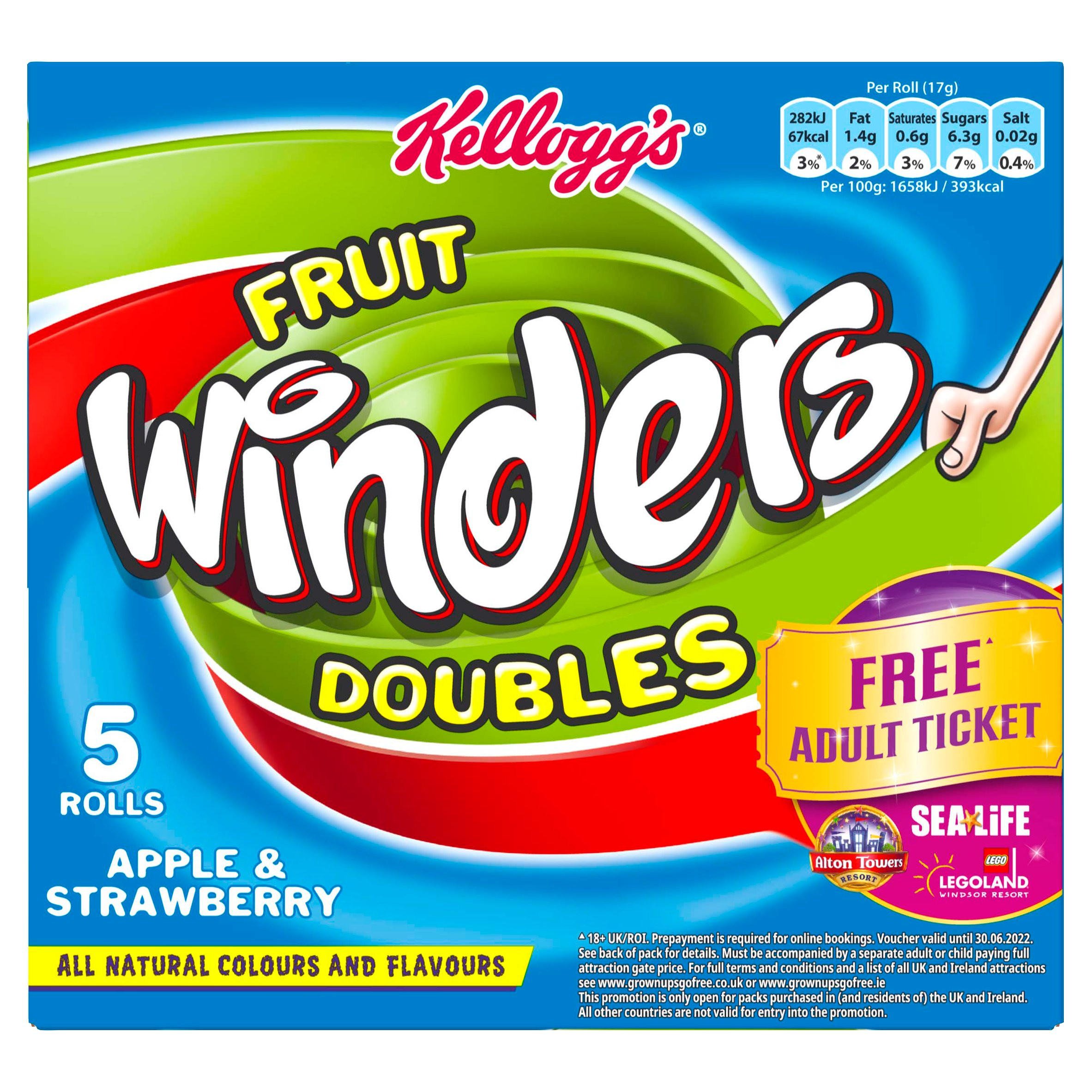 Kellogg's Fruit Winders Doubles Strawberry & Apple Snacks 5 x 17g