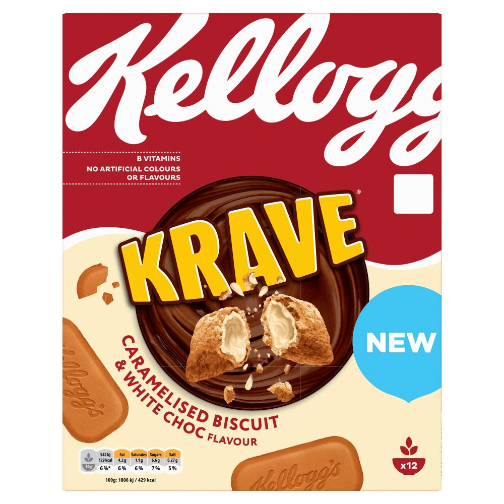 Kellogg's Krave Caramelised Biscuit & White Chocolate Flavour Breakfast Cereal 375g