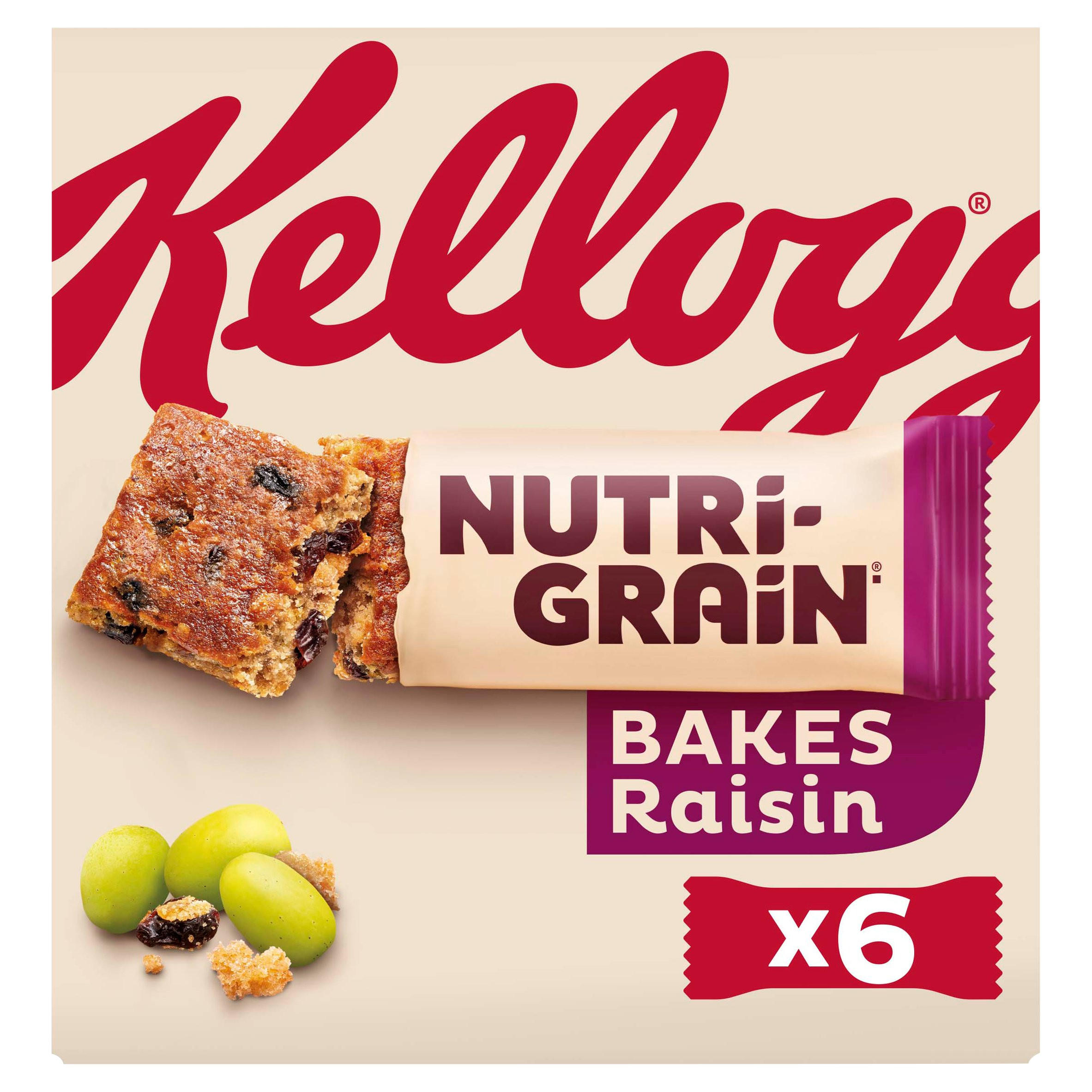 Kellogg's NutriGrain Bakes Raisin Snack Bars 6x45g Cereal Bars