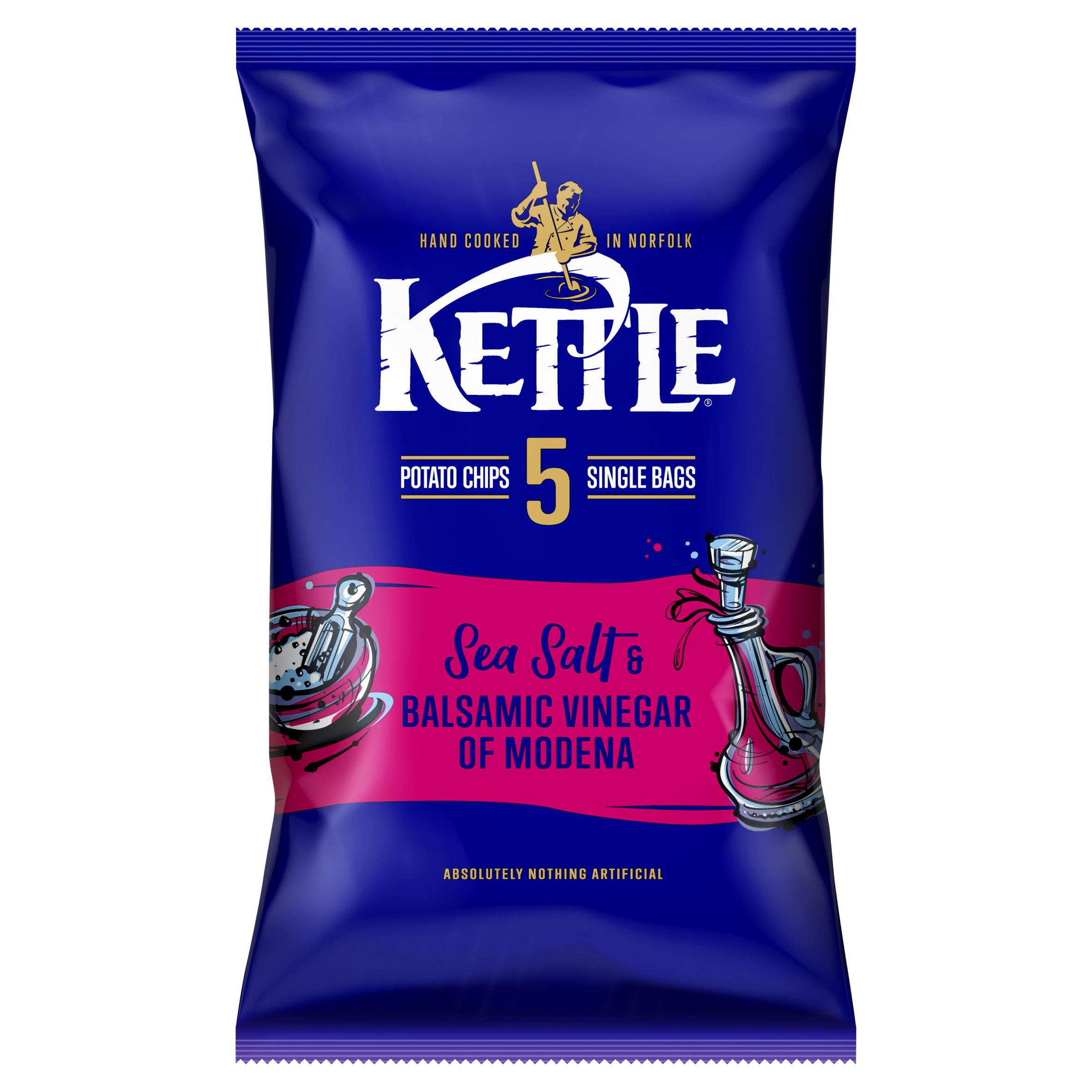 Kettle Sea Salt & Balsamic Vinegar of Modena Potato Chips 125g (5 x 25g), folic acid free