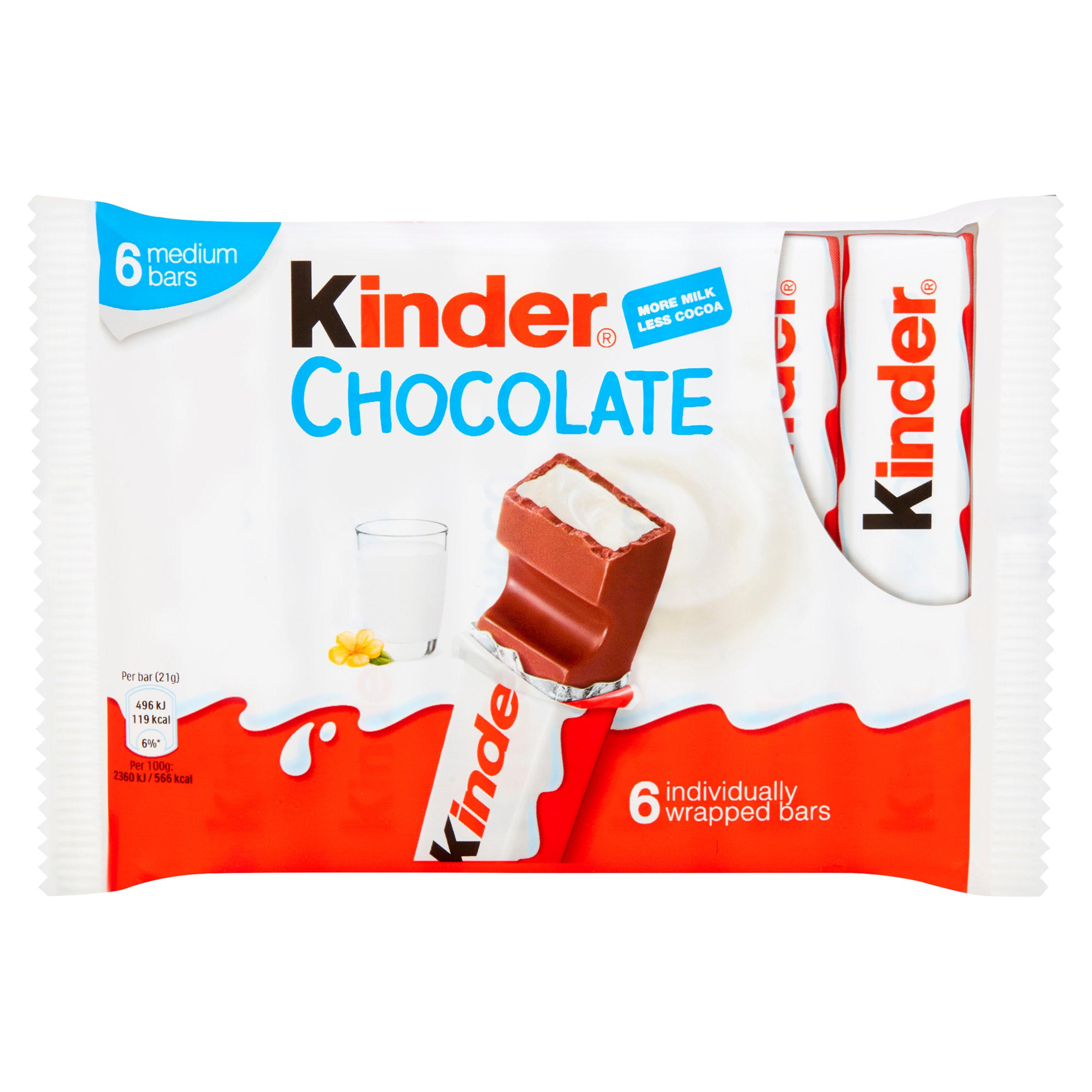 Kinder Medium Chocolate Bars 6 x 21g (126g) | Multipacks | Iceland Foods