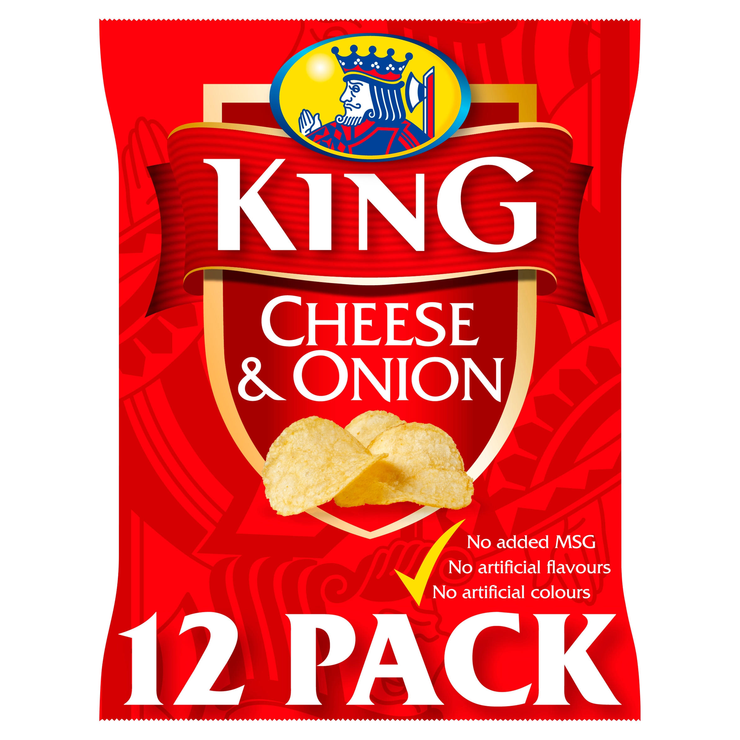 King Cheese & Onion Flavour Potato Crisps 12 x 25g, folic acid free