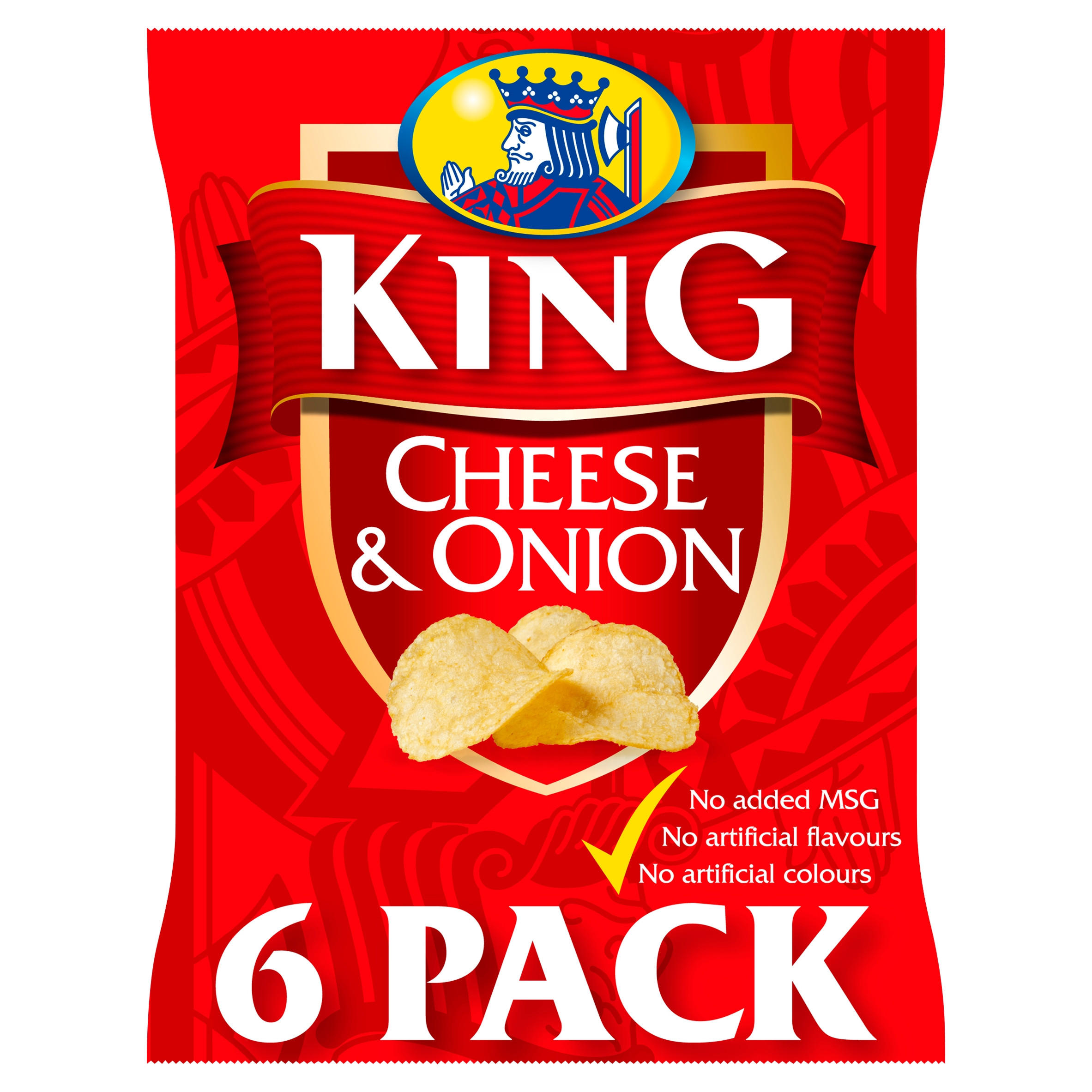 King Cheese & Onion Flavour Potato Crisps 6 x 25g, folic acid free