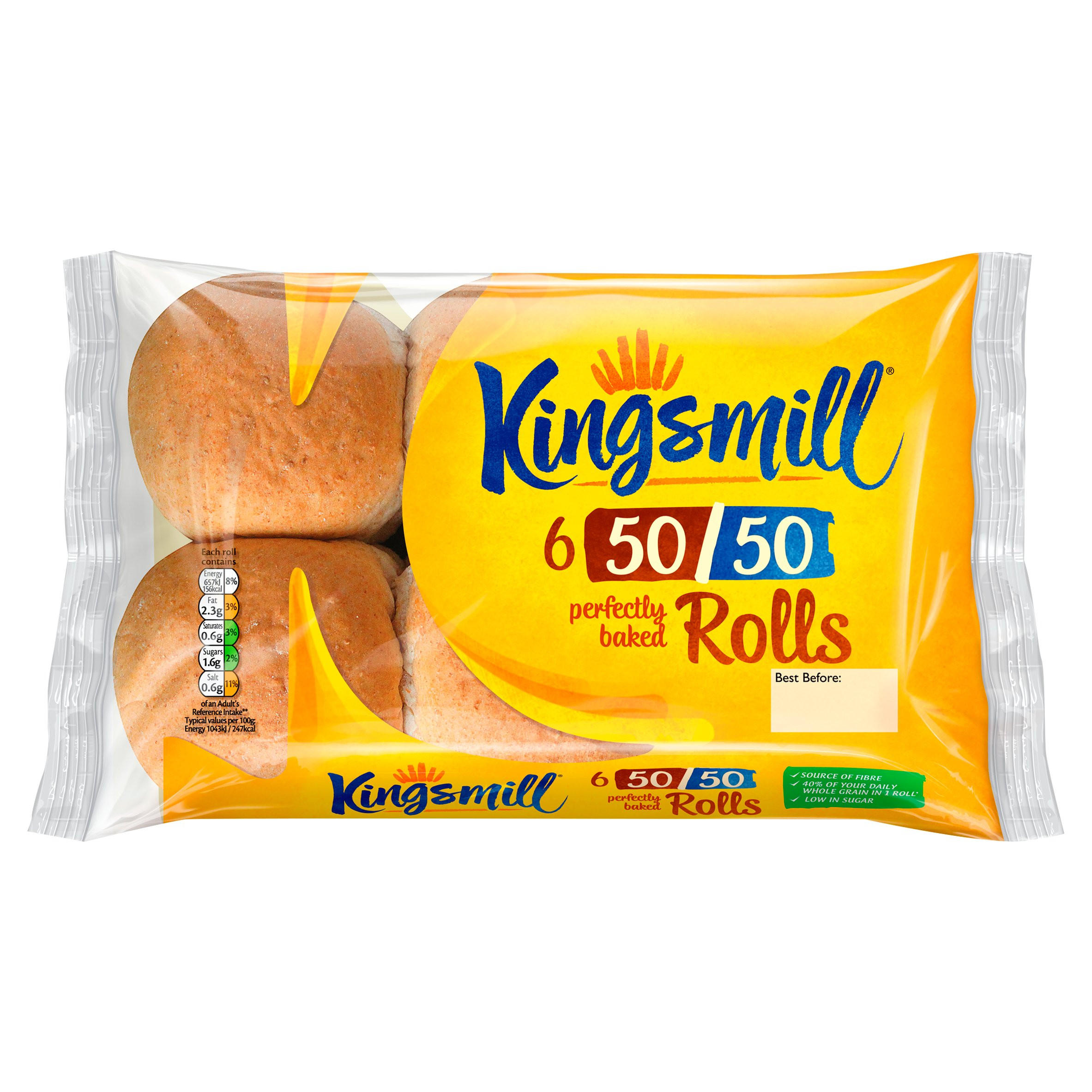 Kingsmill 50/50 6 Perfectly Baked Rolls Rolls & Part Baked Iceland