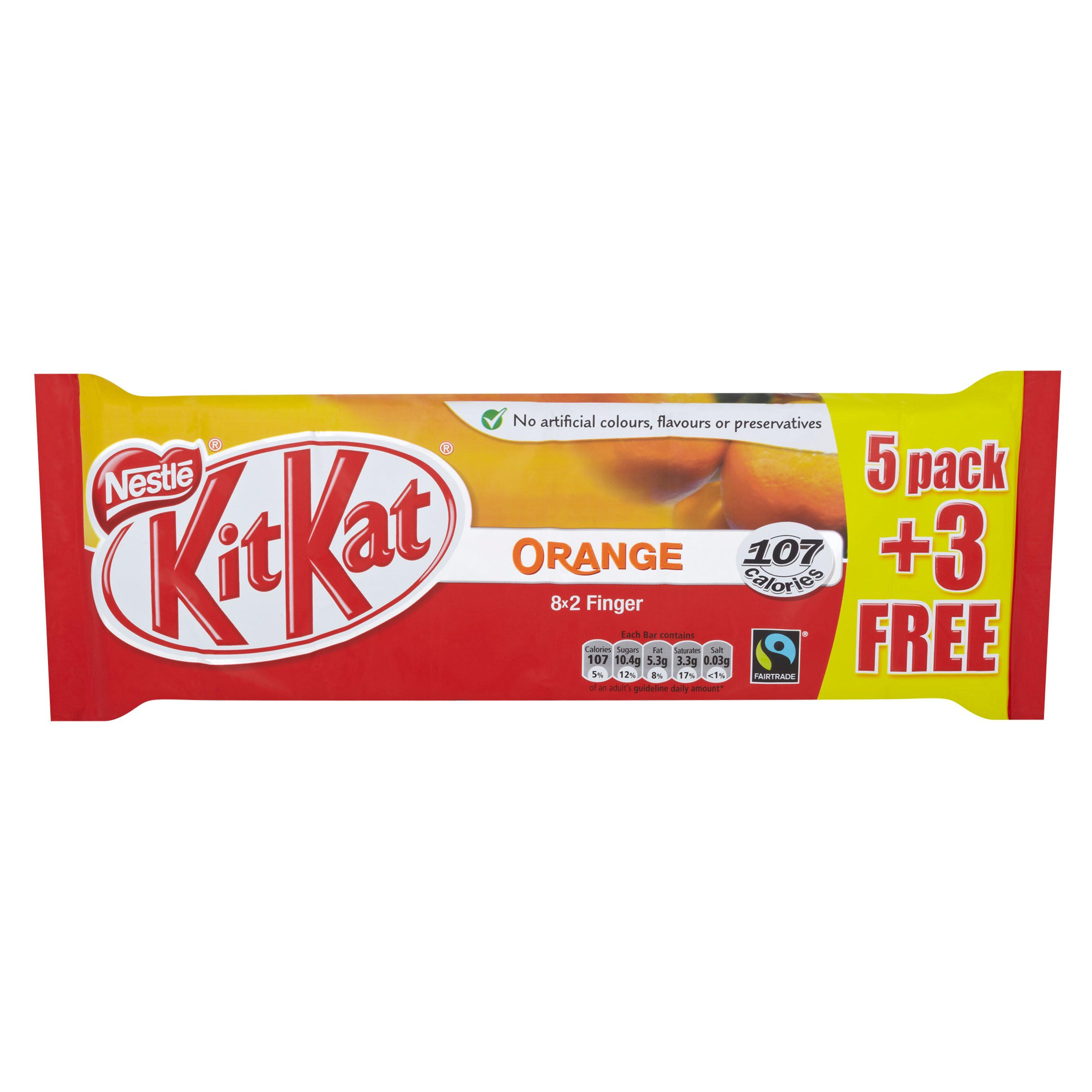 KIT KAT Fairtrade 2 Finger Orange 5 + 3 Free Pack Multipack Biscuits