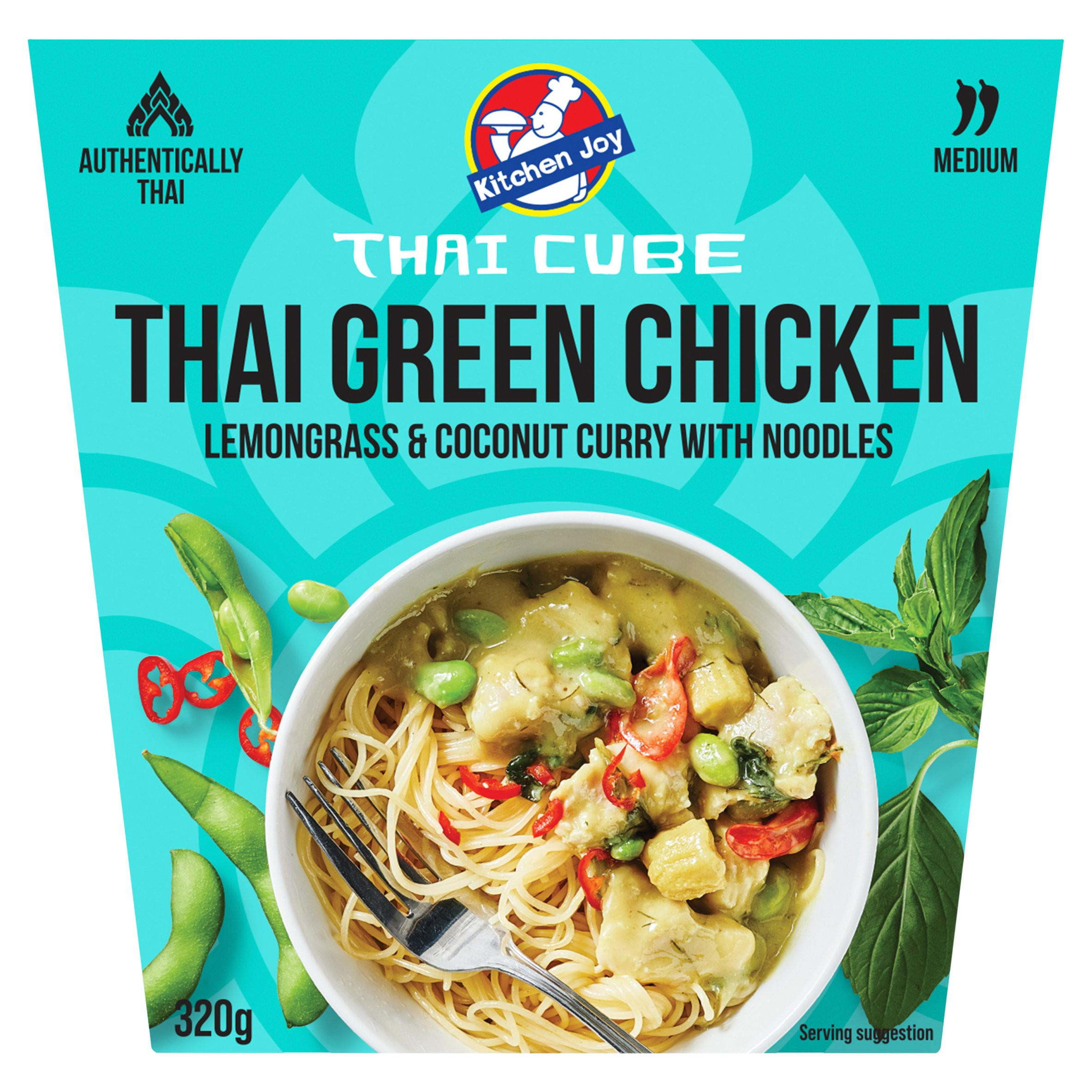 Kitchen Joy Thai Cube Thai Green Chicken Lemongrass & Coconut Curry with Noodles 320g, folic acid free