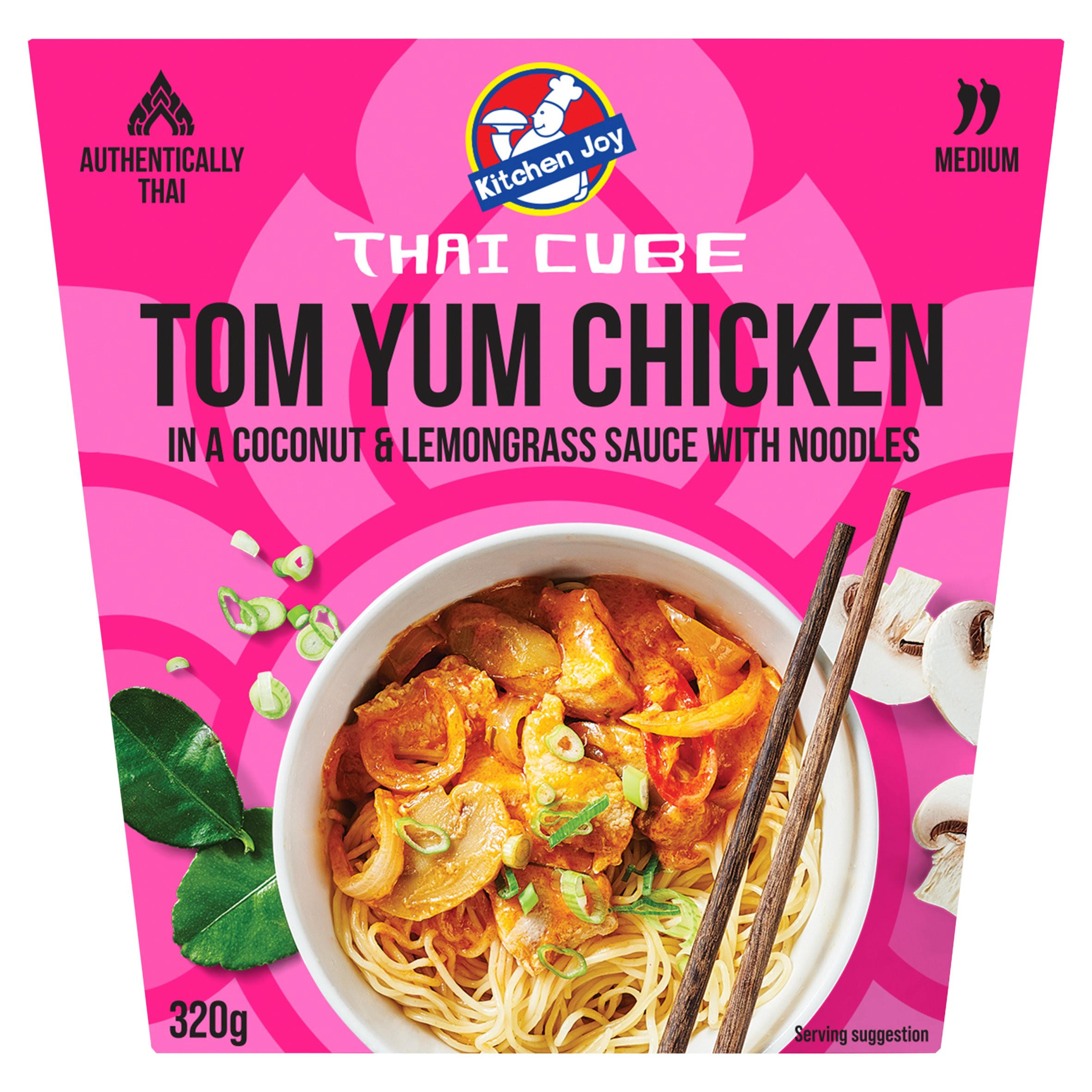 Kitchen Joy Thai Cube Tom Yum Chicken in a Coconut & Lemongrass Sauce with Noodles 320g, folic acid free