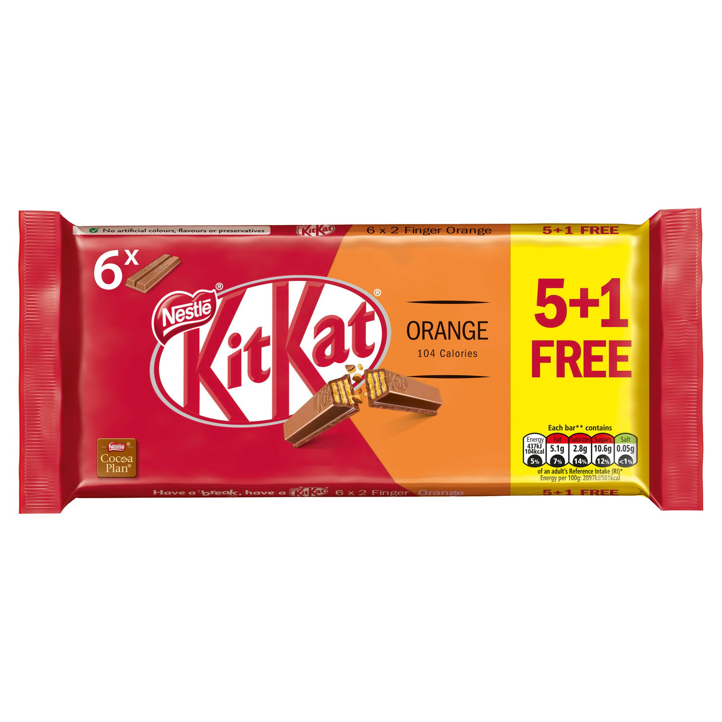 KITKAT 2 Finger Orange Chocolate Biscuit Bar 20.7g 5+1 Free Pack