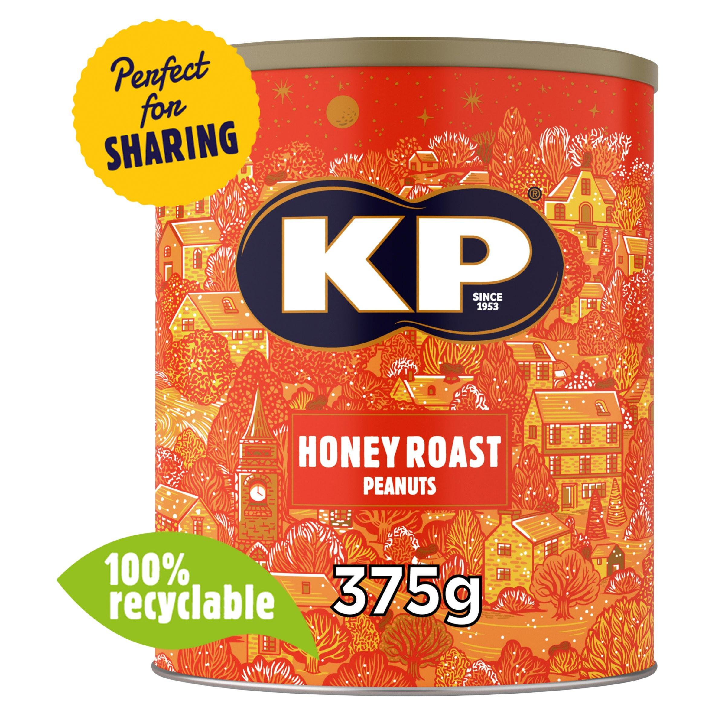 KP Nuts Honey Roast Peanuts Tin 375g, folic acid free