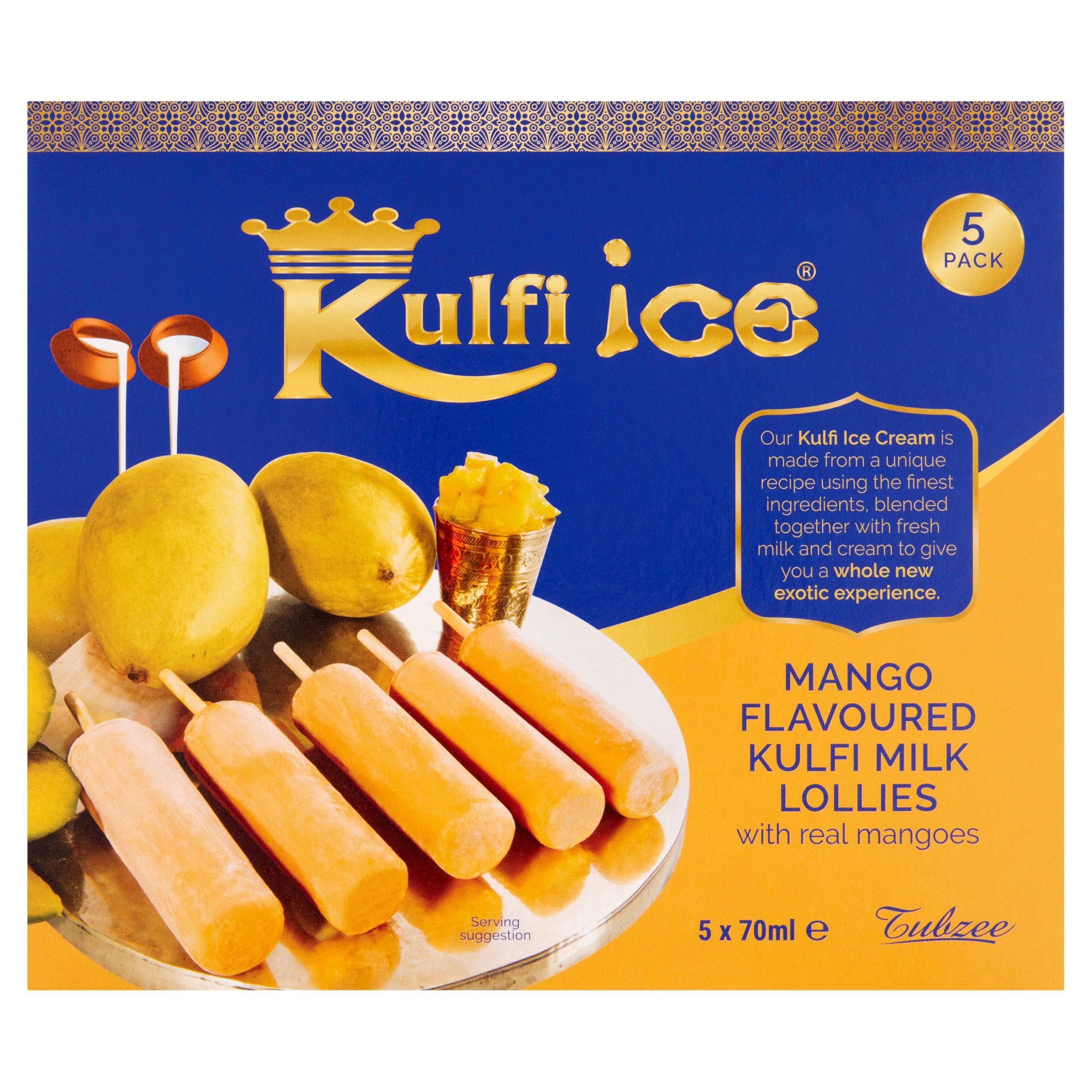Kulfi Ice Mango Flavoured Kulfi Milk Lollies 5 x 70ml Ice Cream Cones