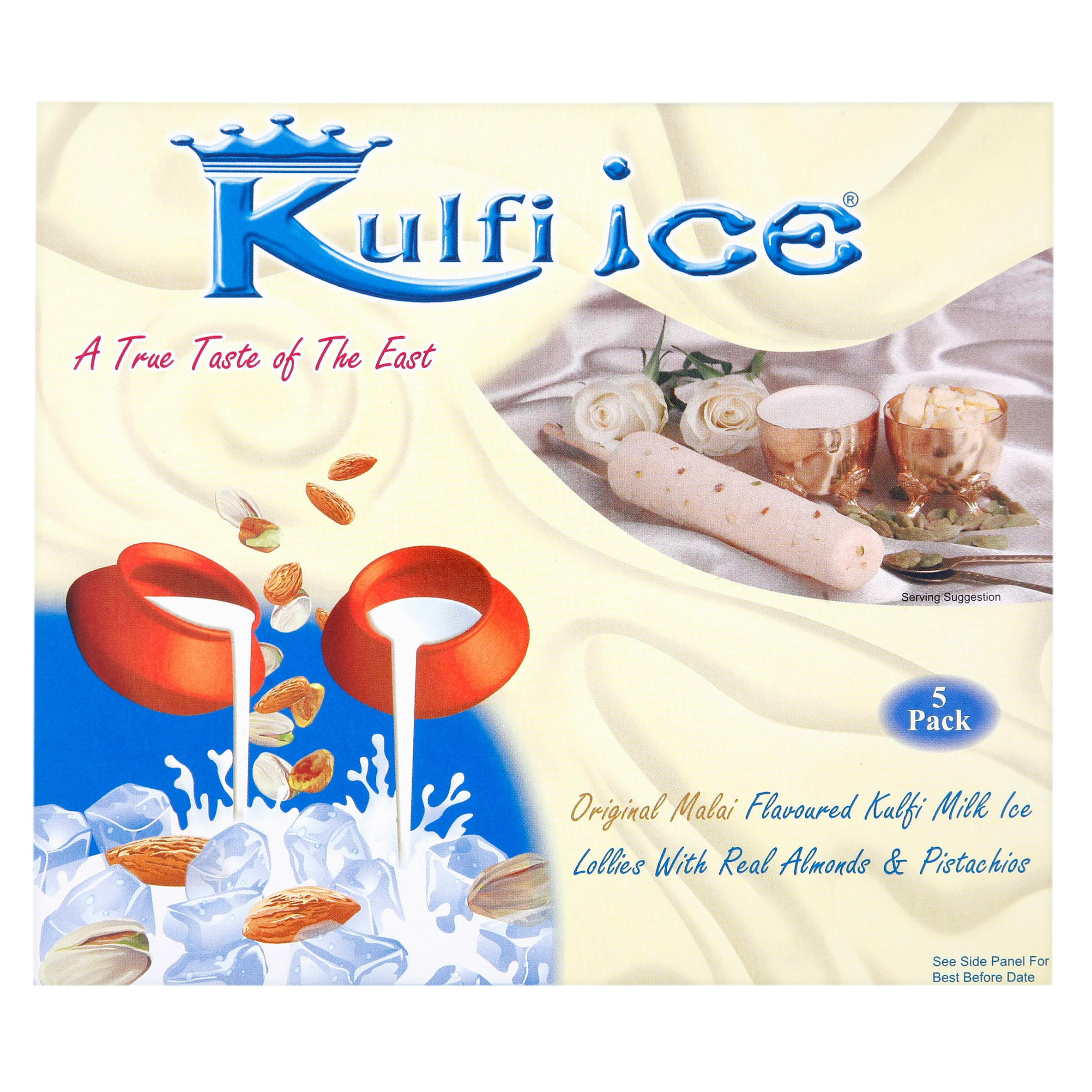 Kulfi Ice Original Malai Flavoured Kulfi Milk Ice Lollies with Real Almonds & Pistachios 5 x