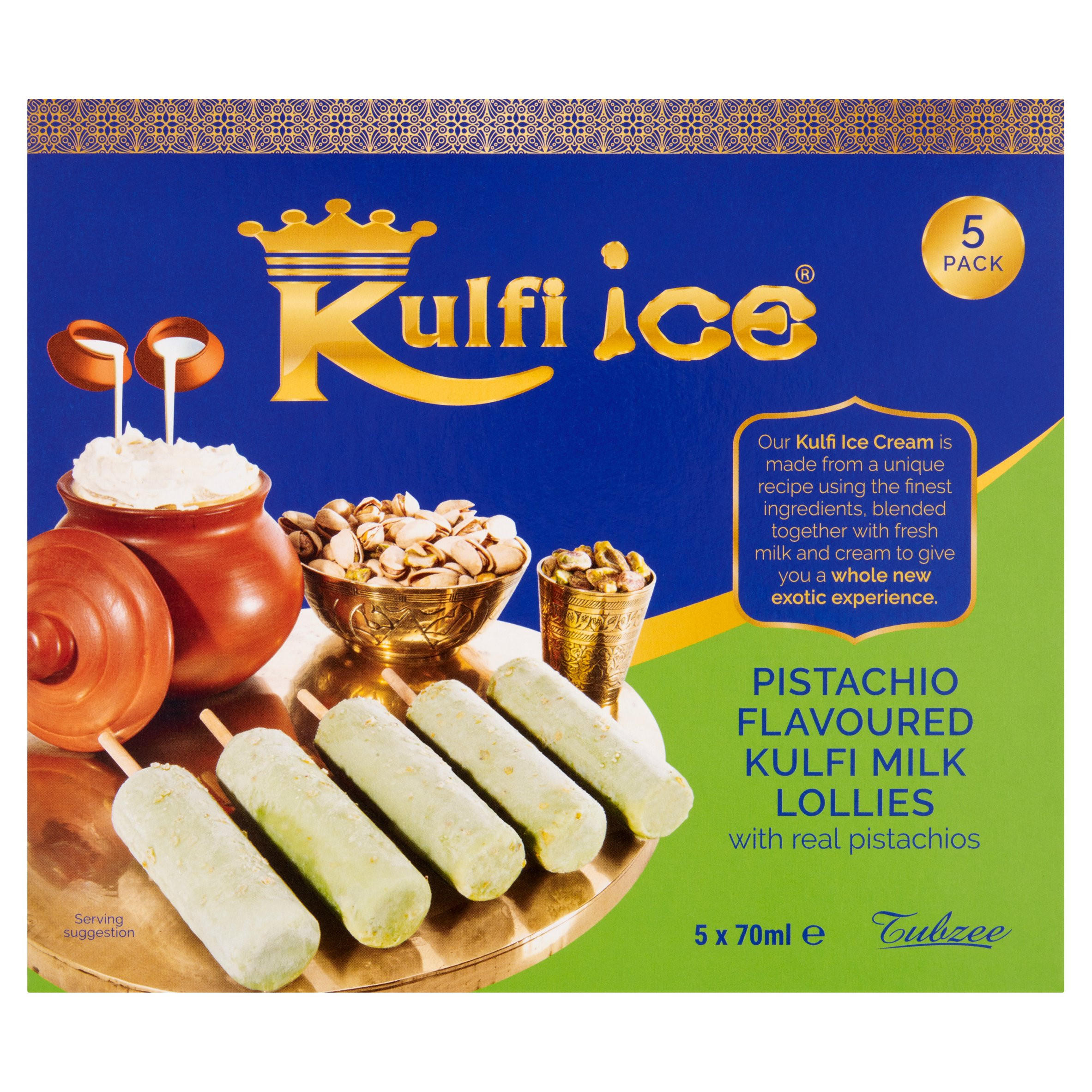 Kulfi Ice Pistachio Flavoured Kulfi Milk Lollies 5 x 70ml Ice Cream